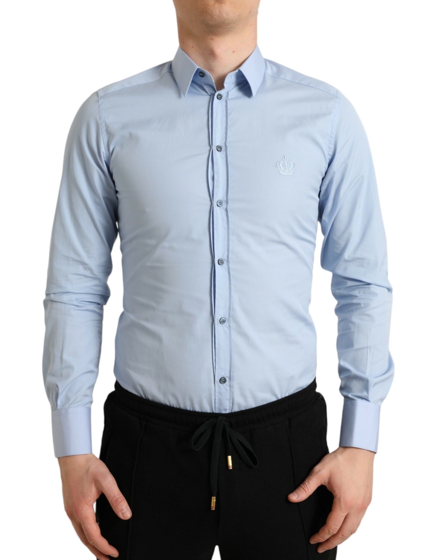 Dolce & Gabbana Sky Blue Cotton Men Formal GOLD Dress Shirt | Regal Royce