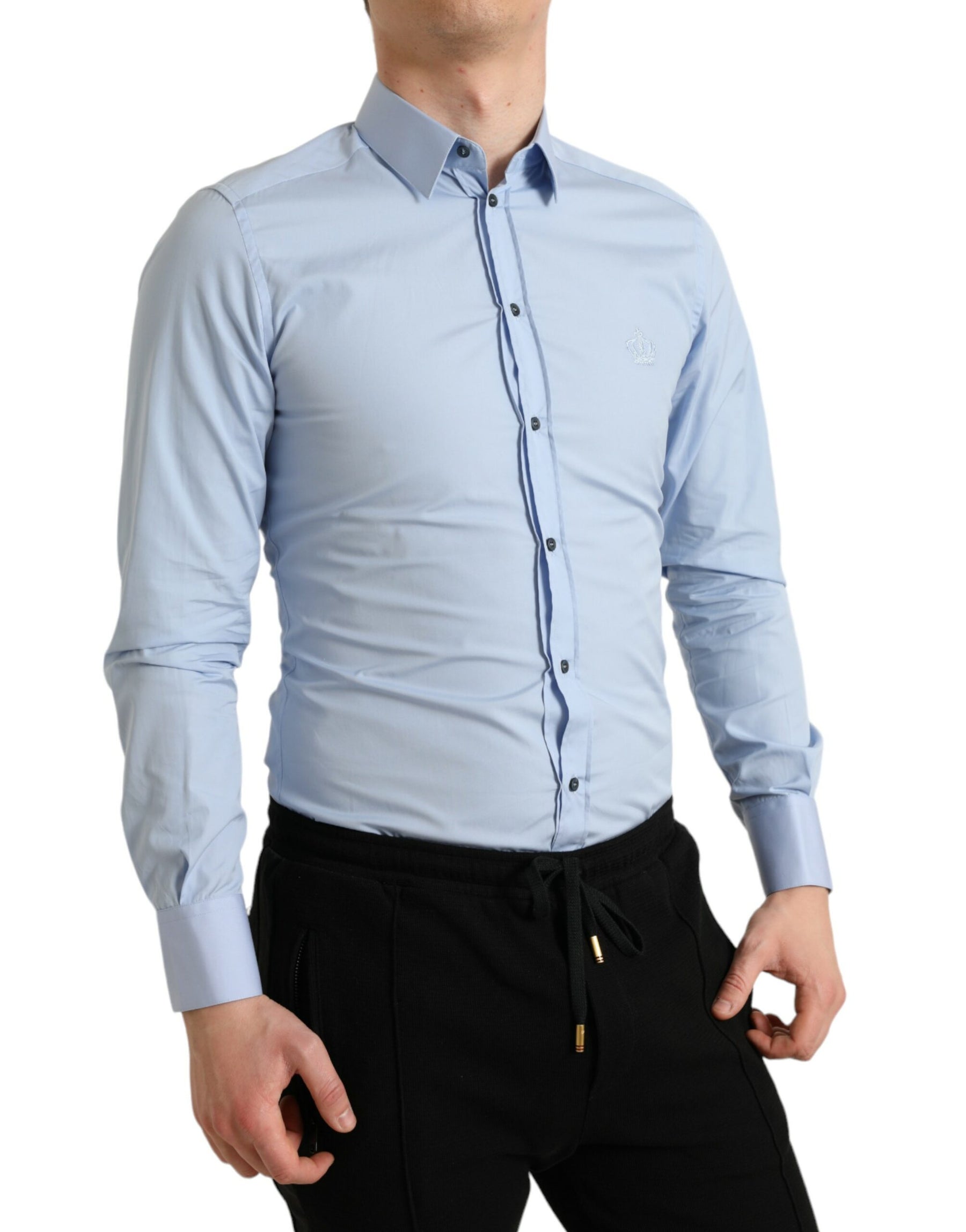 Dolce & Gabbana Sky Blue Cotton Men Formal GOLD Dress Shirt | Regal Royce