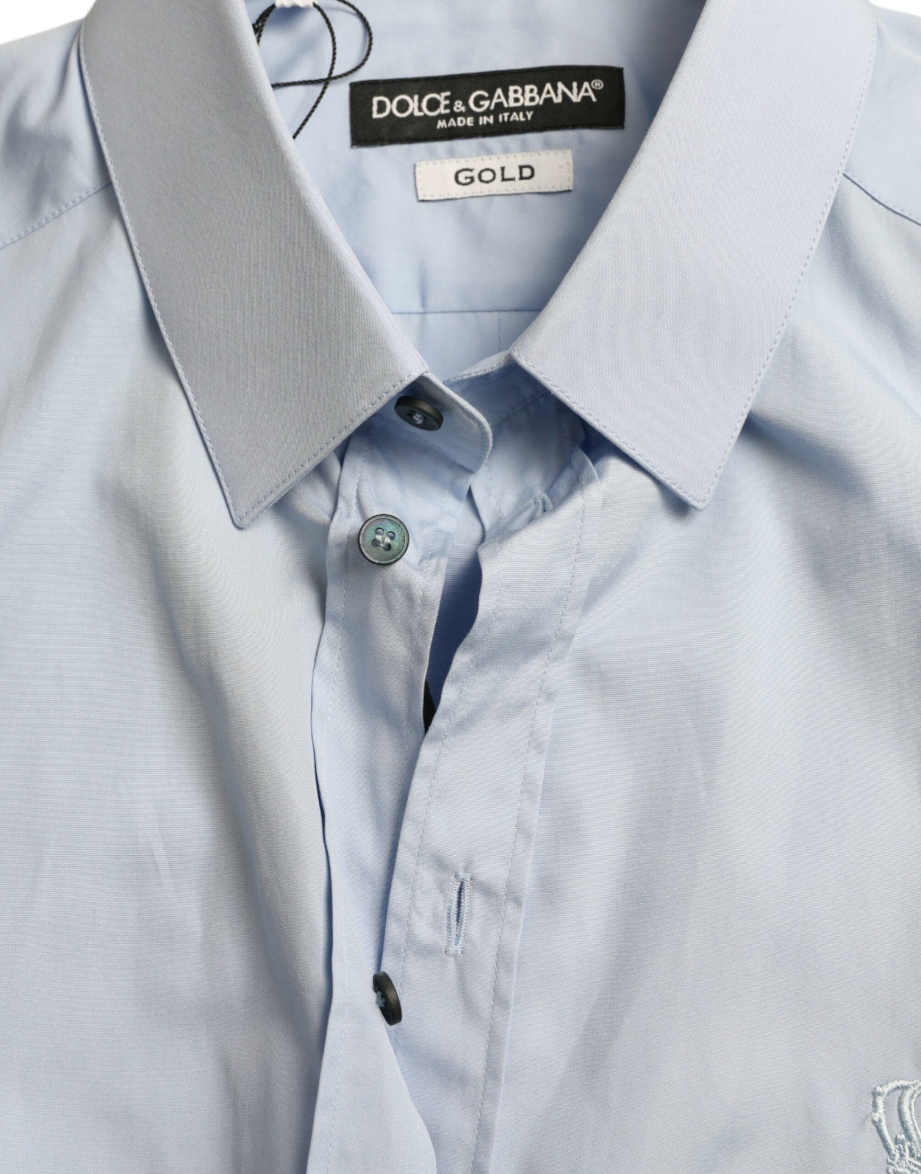 Dolce & Gabbana Sky Blue Cotton Men Formal GOLD Dress Shirt | Regal Royce