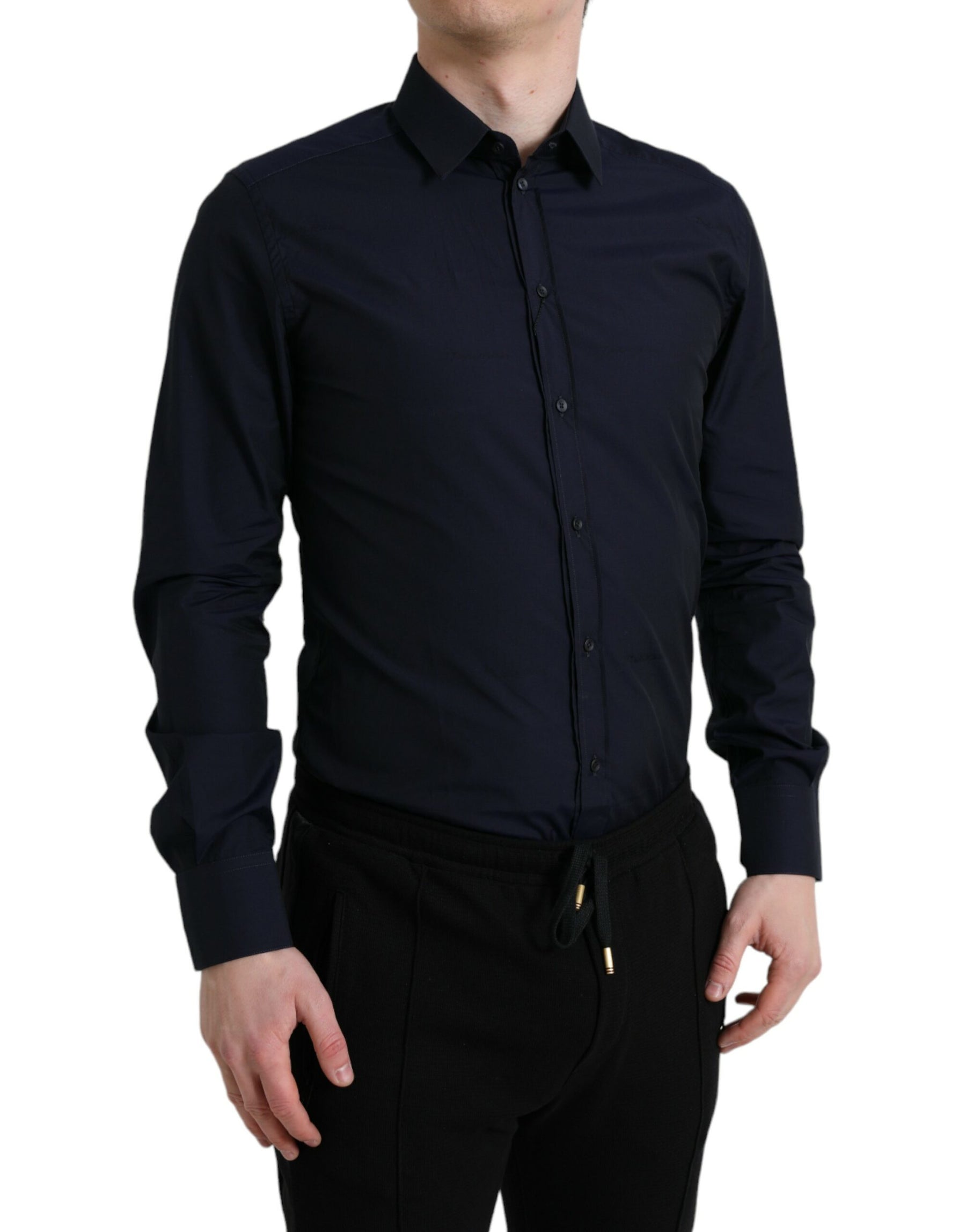 Dolce & Gabbana Navy Blue Slim Fit Formal GOLD Dress Shirt | Regal Royce