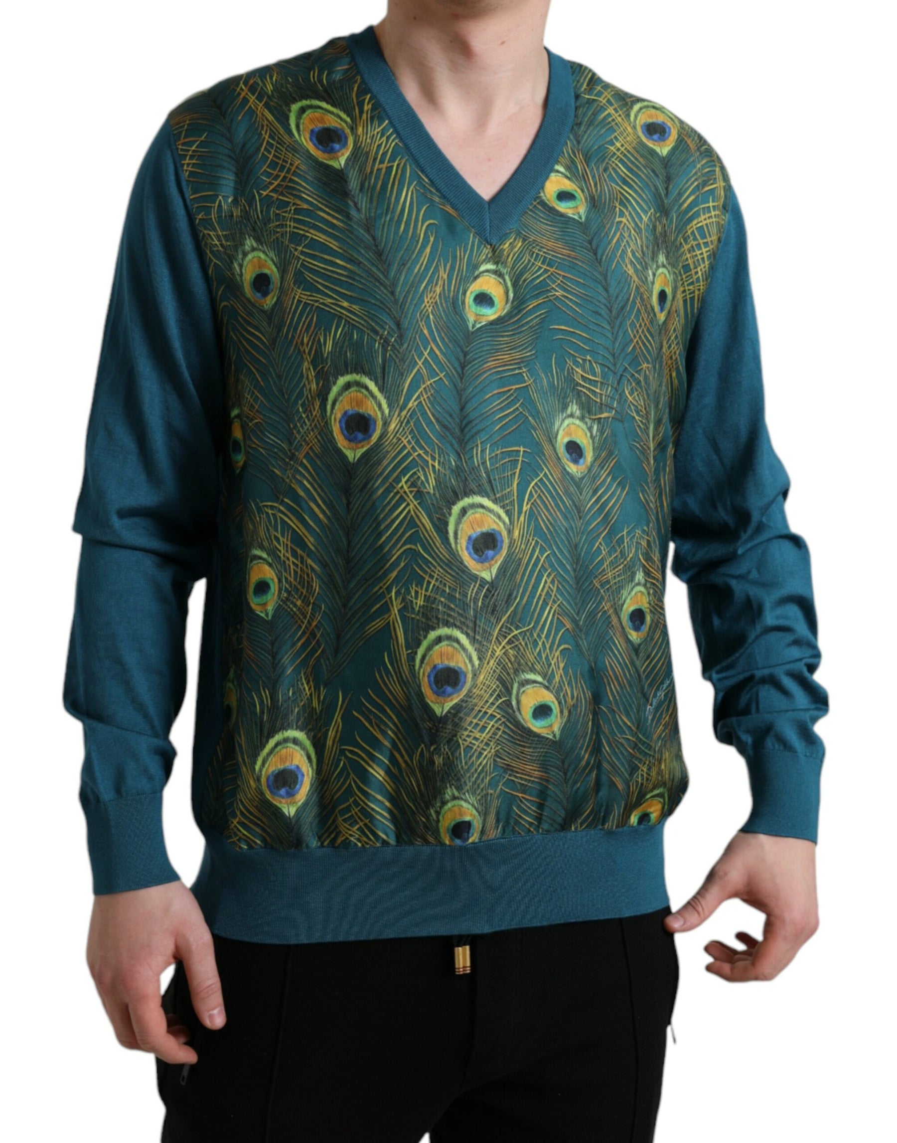Dolce & Gabbana Green Peacock Feather Pullover Sweater | Regal Royce