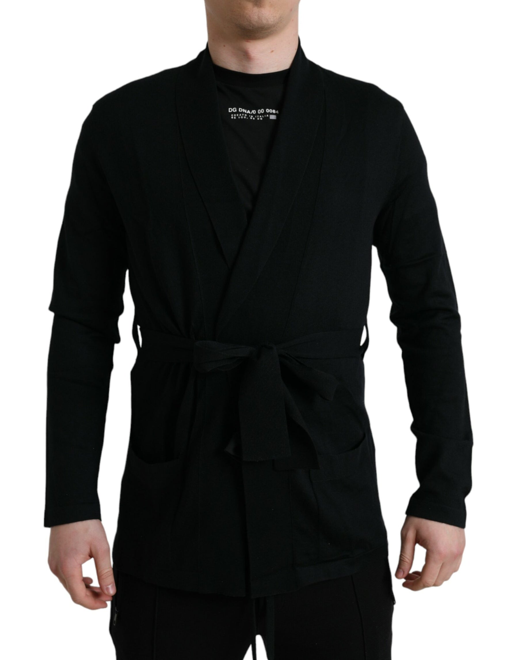 Dolce & Gabbana Black Cashmere Long Sleeves Belted Wrap Robe | Regal Royce