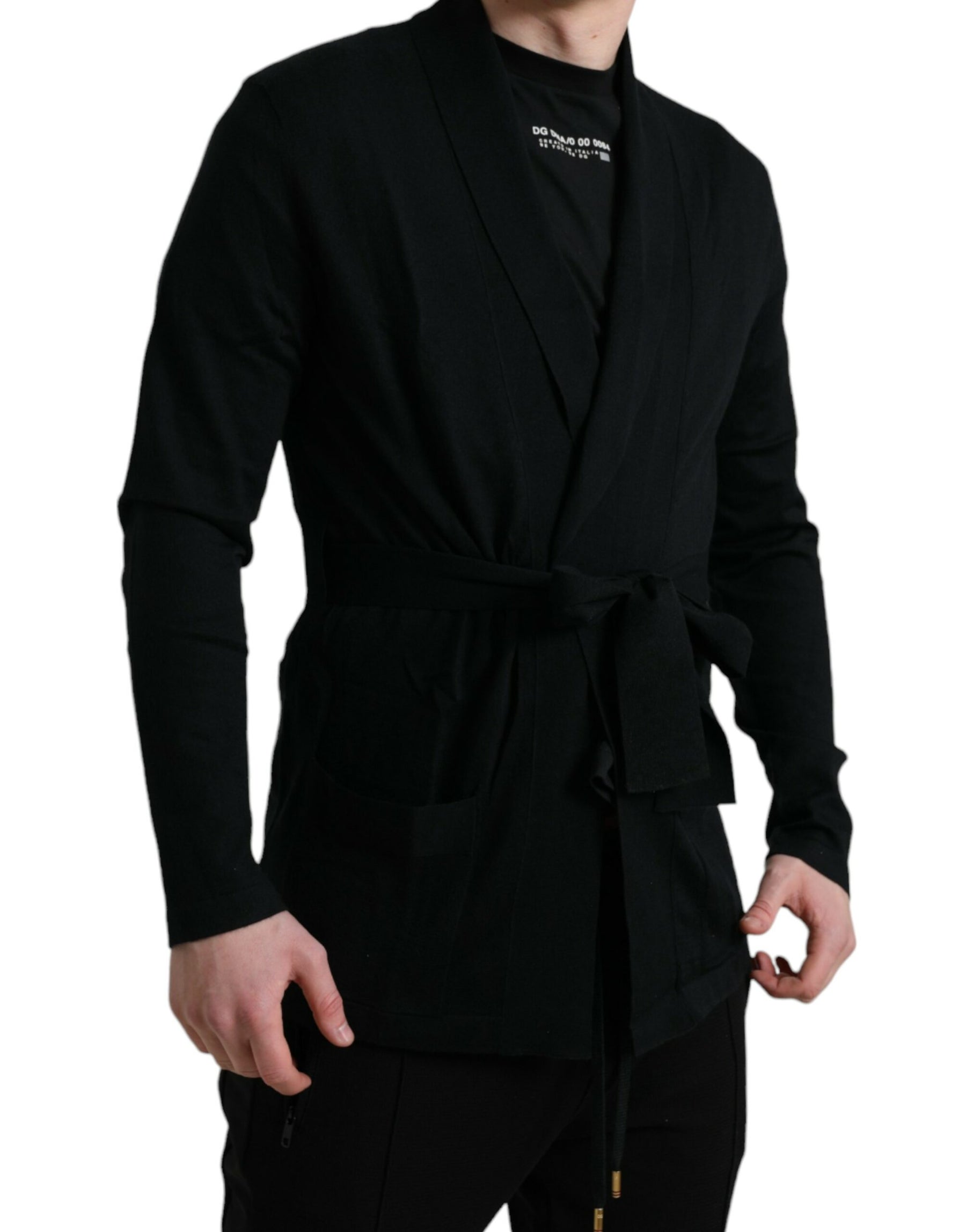 Dolce & Gabbana Black Cashmere Long Sleeves Belted Wrap Robe | Regal Royce