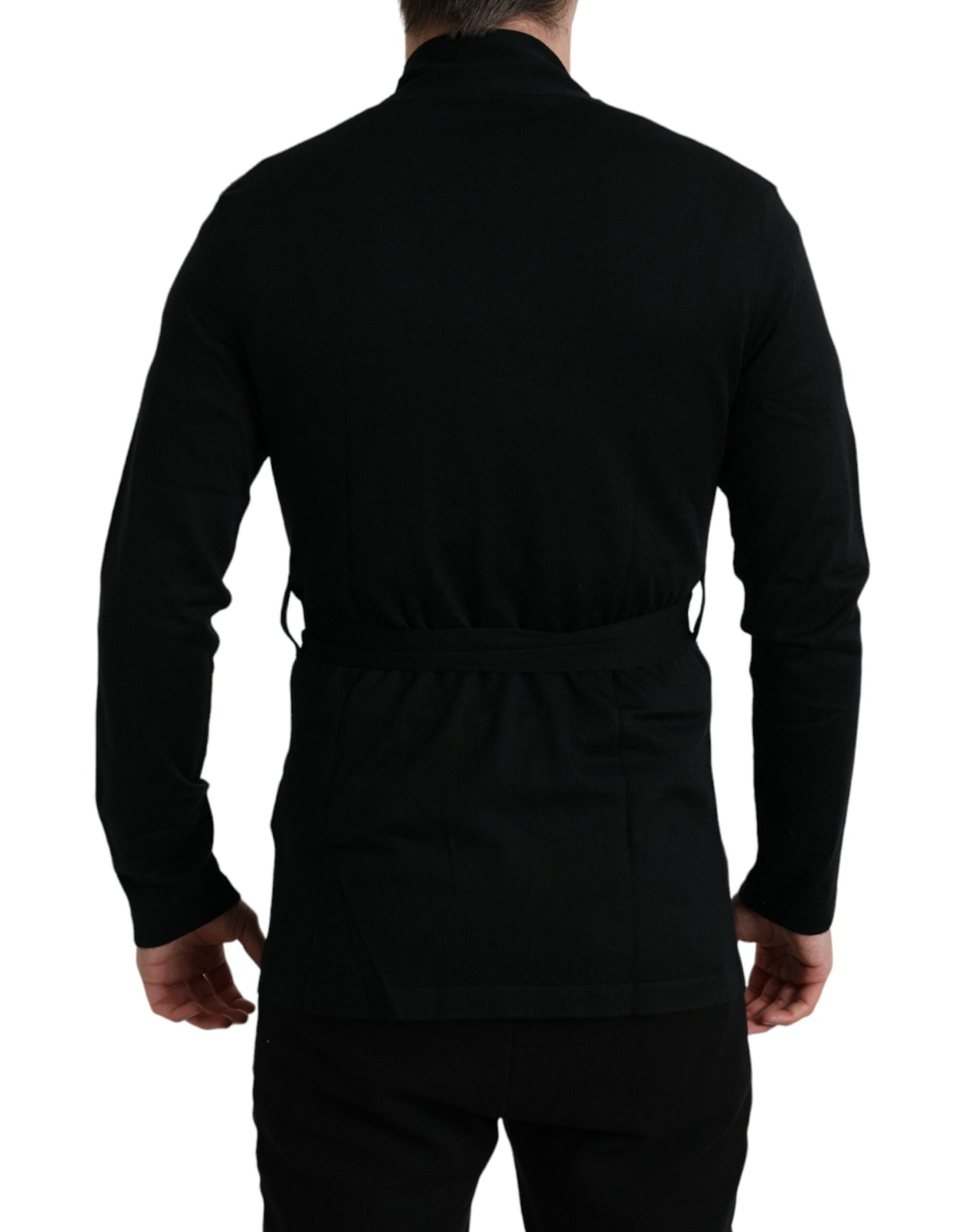 Dolce & Gabbana Black Cashmere Long Sleeves Belted Wrap Robe | Regal Royce