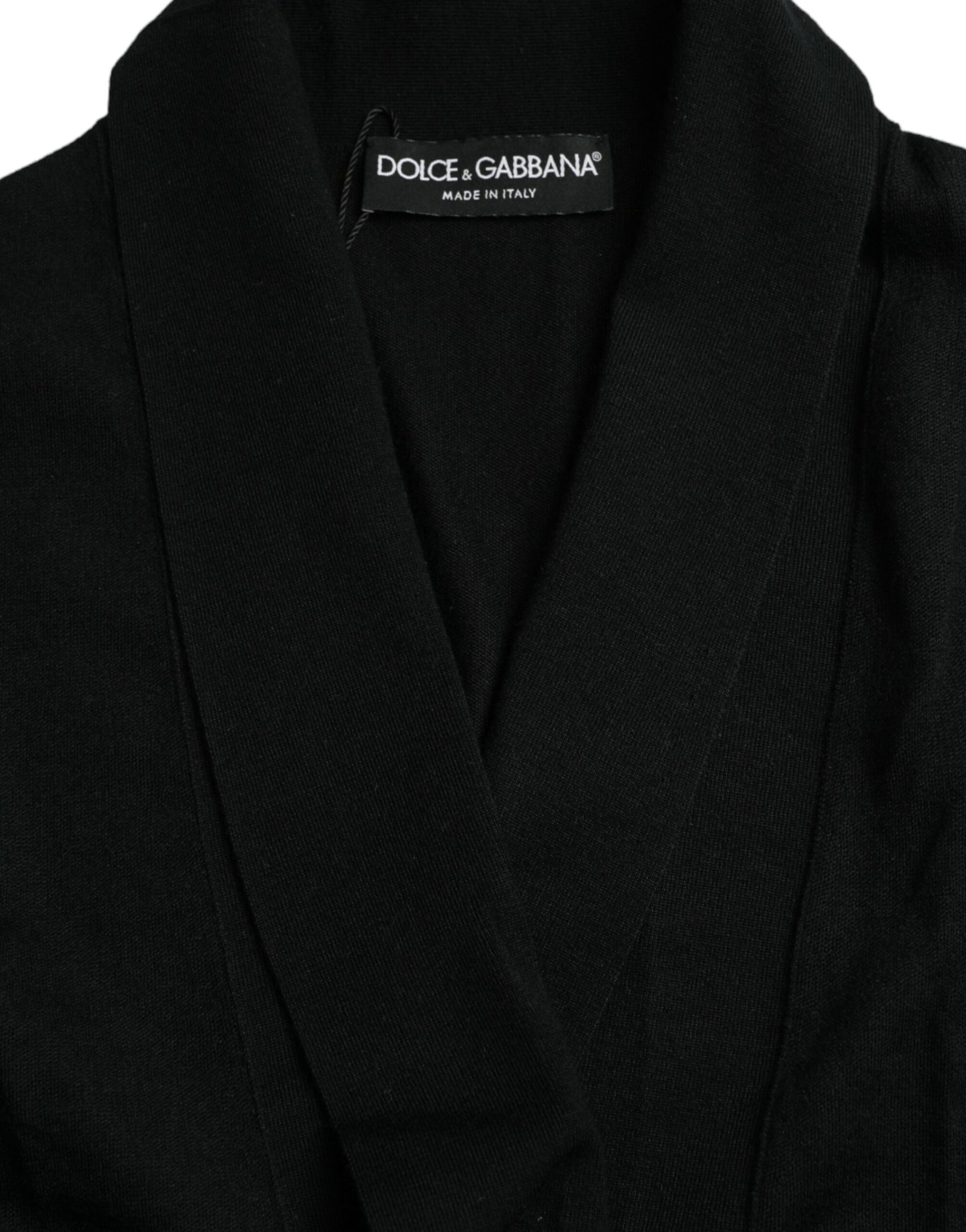 Dolce & Gabbana Black Cashmere Long Sleeves Belted Wrap Robe | Regal Royce