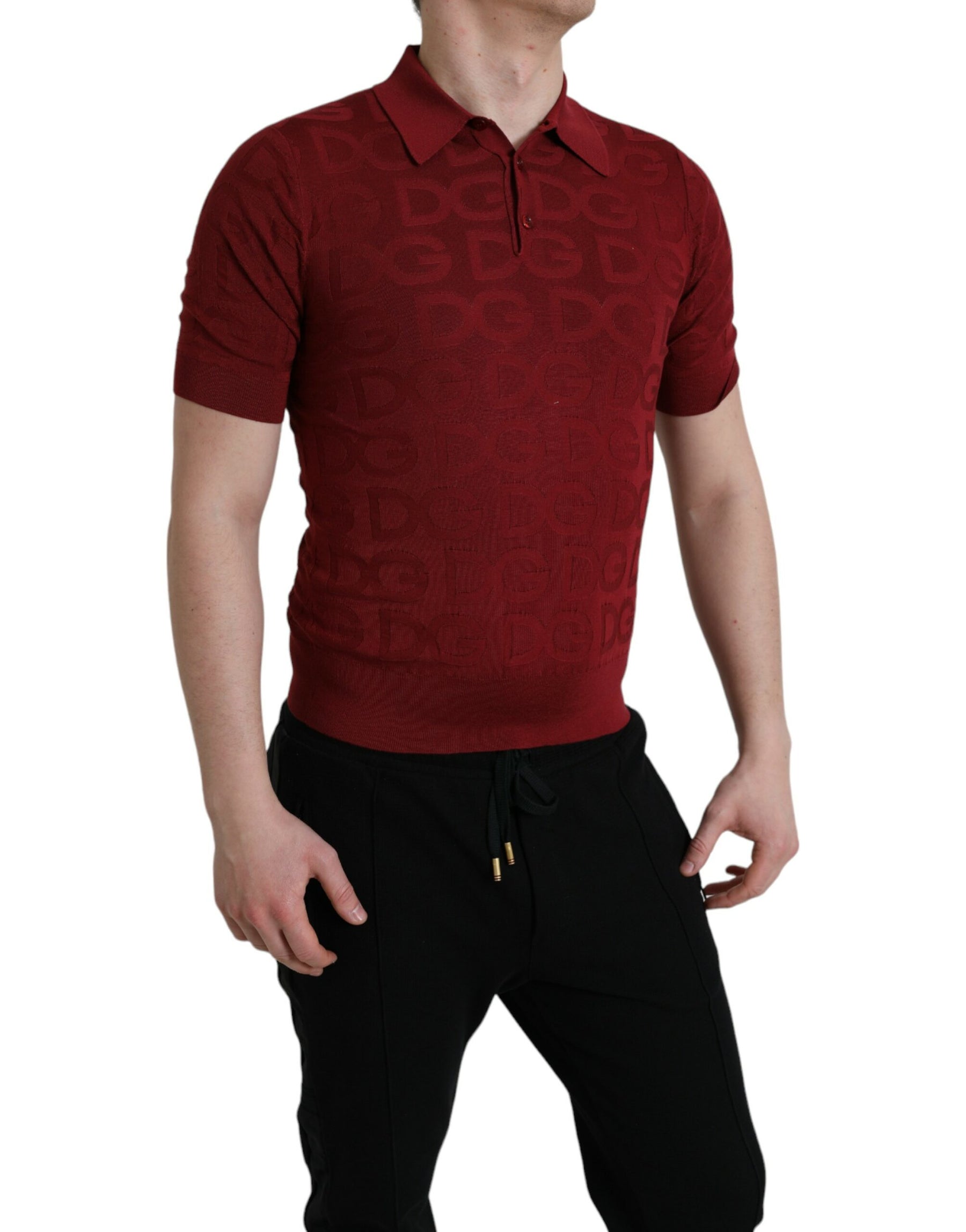 Dolce & Gabbana Maroon Collared Short Sleeve Silk T-shirt | Regal Royce
