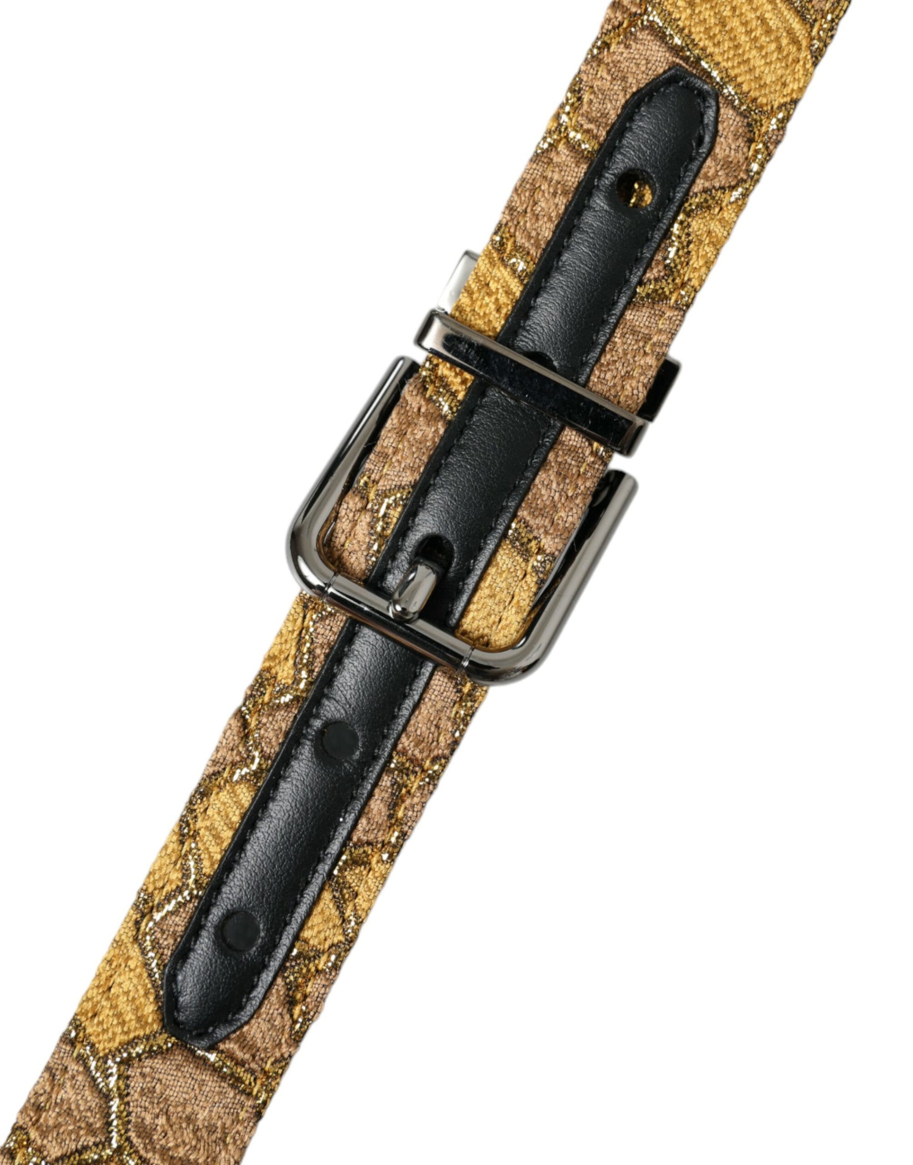 Dolce & Gabbana Gold Leather Jacquard Silver Metal Buckle Belt | Regal Royce