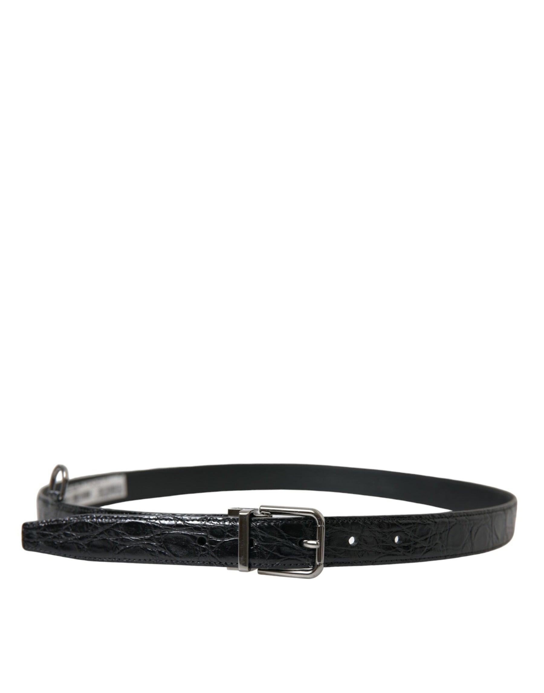 Dolce & Gabbana Black Leather Silver Metal Buckle Belt | Regal Royce