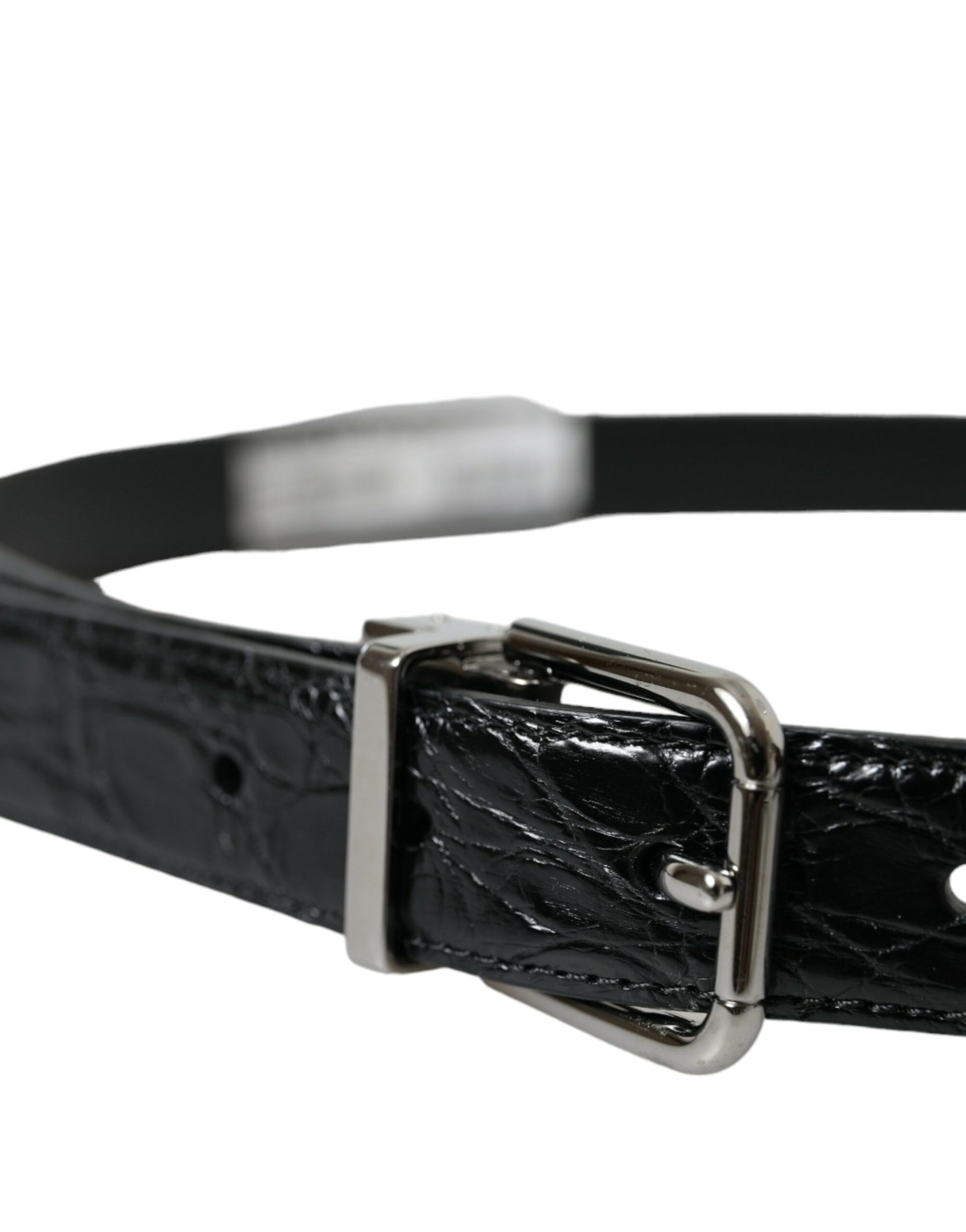 Dolce & Gabbana Black Leather Silver Metal Buckle Belt | Regal Royce