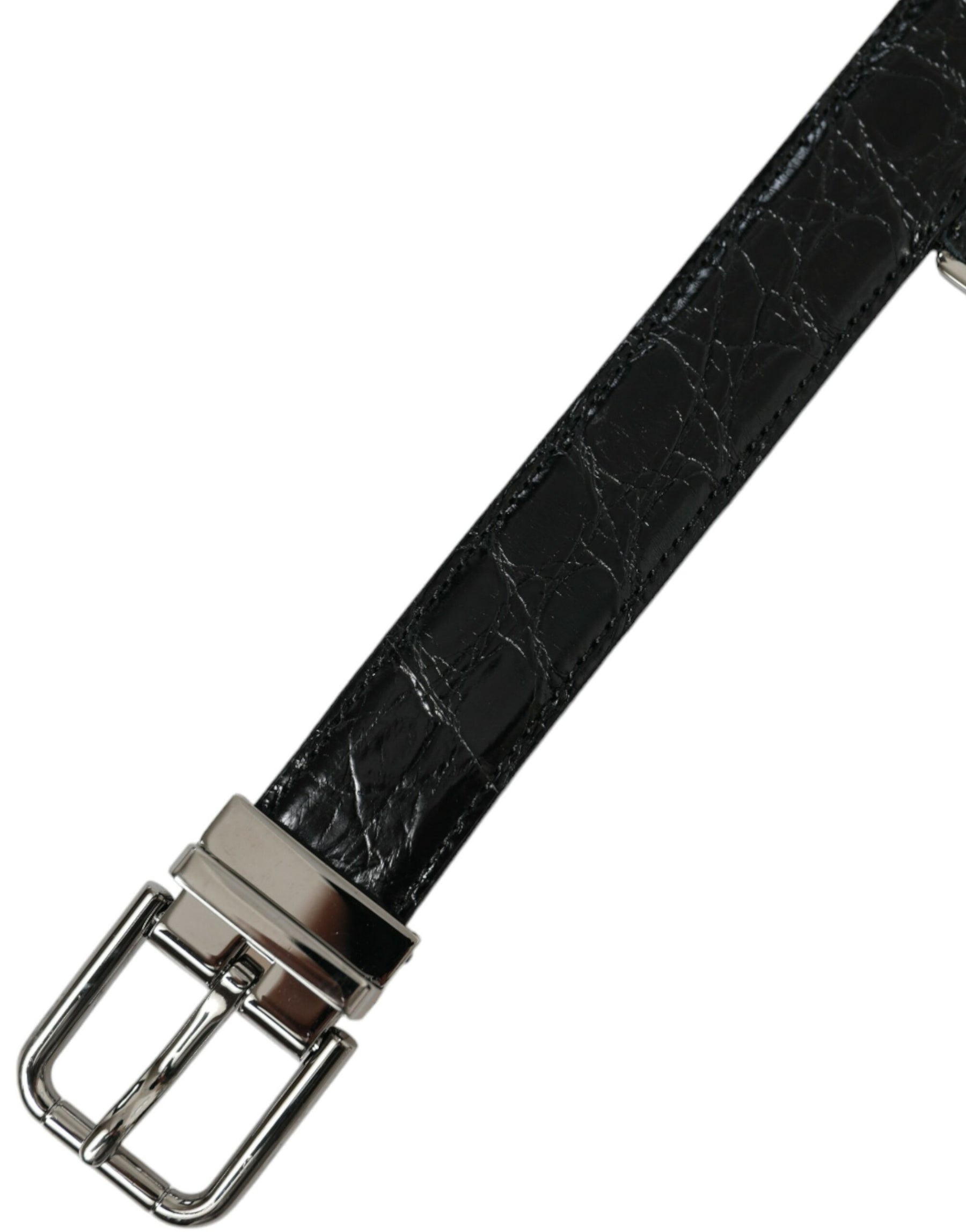 Dolce & Gabbana Black Leather Silver Metal Buckle Belt | Regal Royce