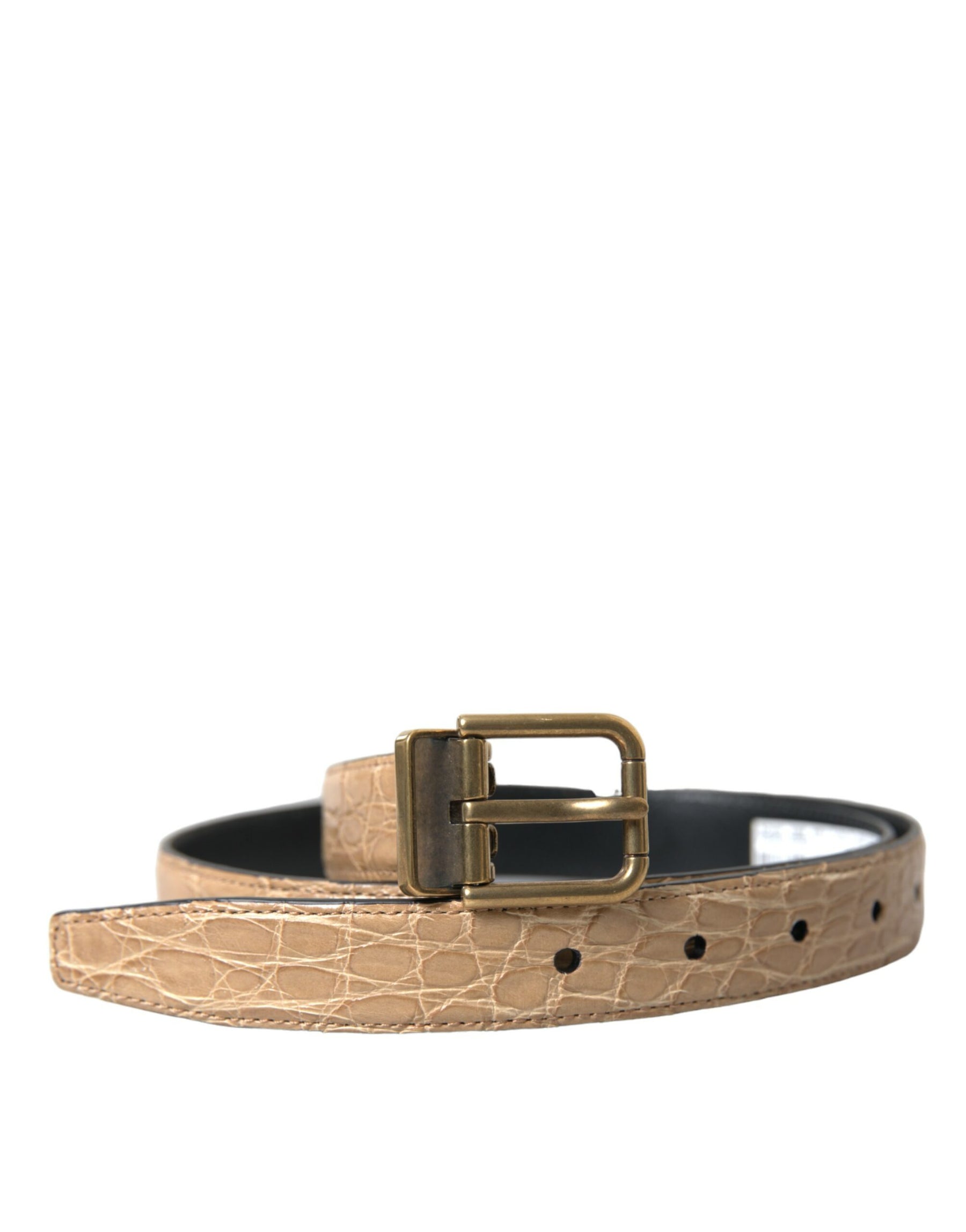 Dolce & Gabbana Beige Exotic Leather Gold Metal Buckle Belt | Regal Royce