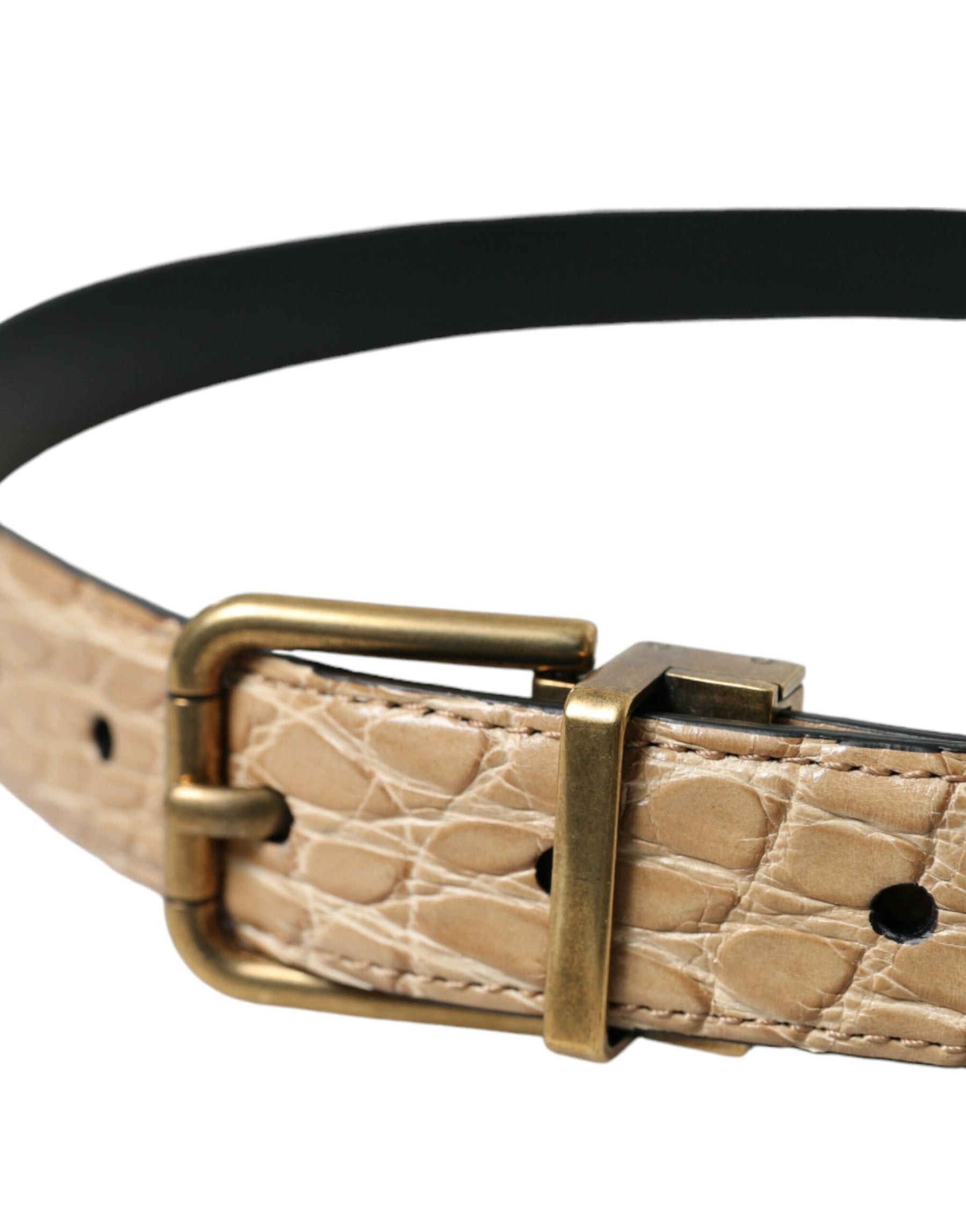 Dolce & Gabbana Beige Exotic Leather Gold Metal Buckle Belt | Regal Royce