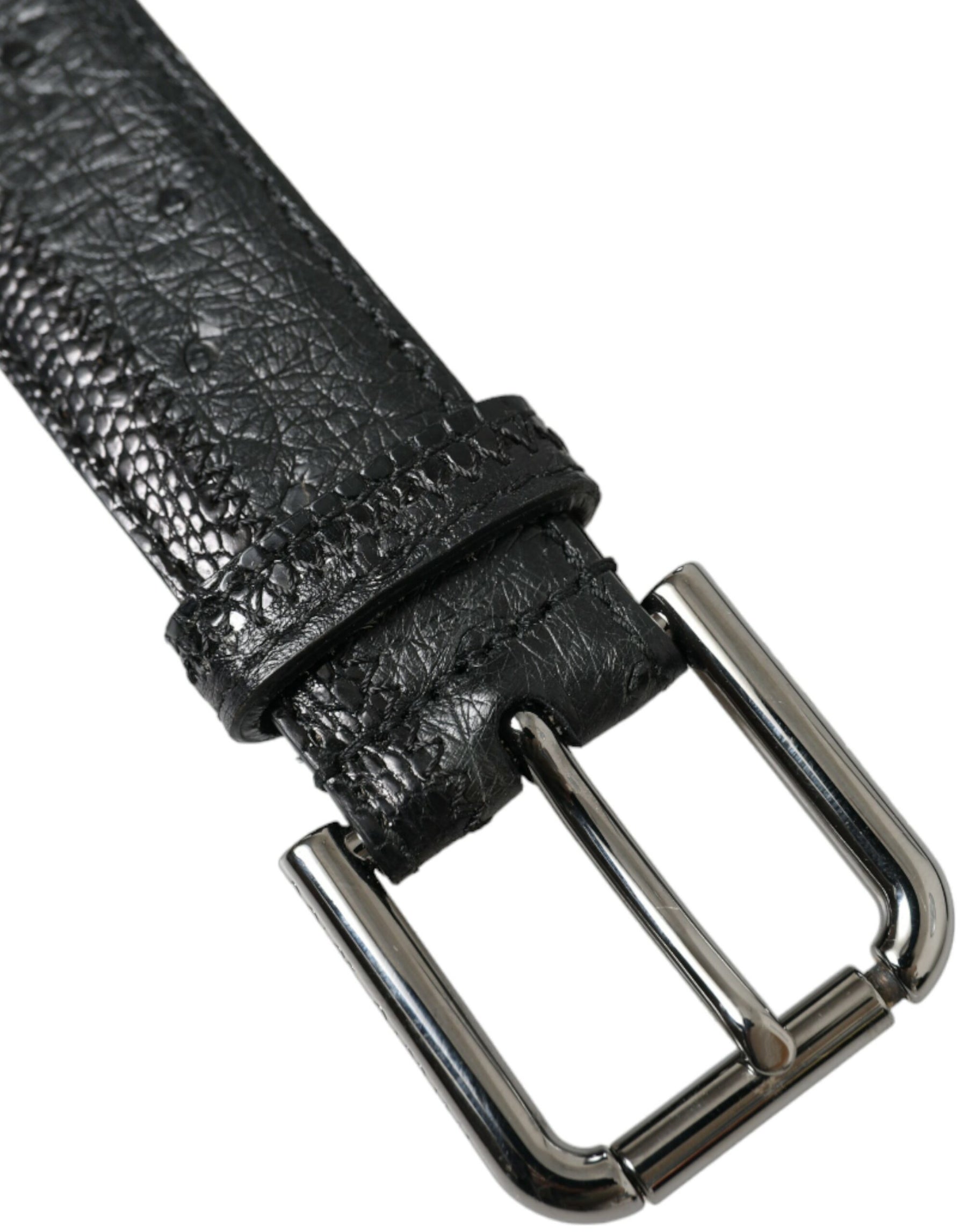 Dolce & Gabbana Black Exotic Leather Silver Metal Buckle Belt | Regal Royce