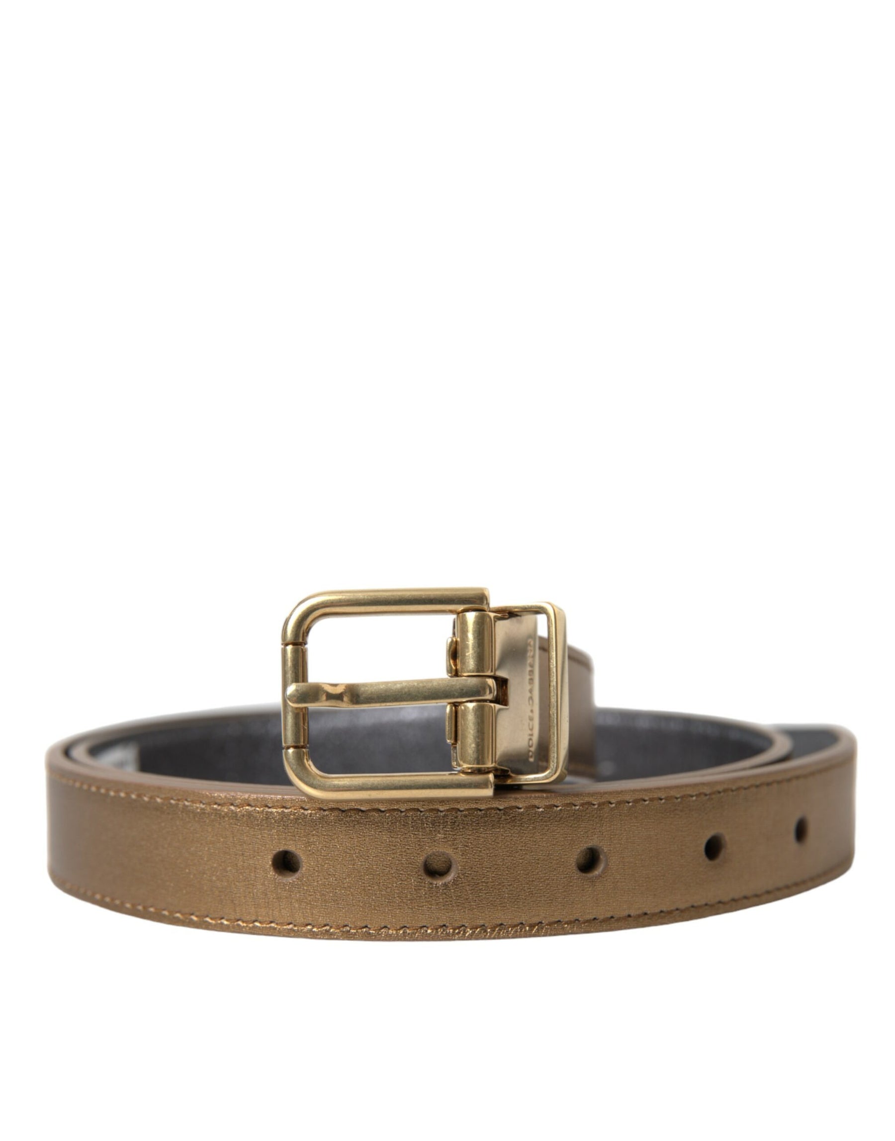 Dolce & Gabbana Metallic Gold Calf Leather Metal Buckle Belt | Regal Royce