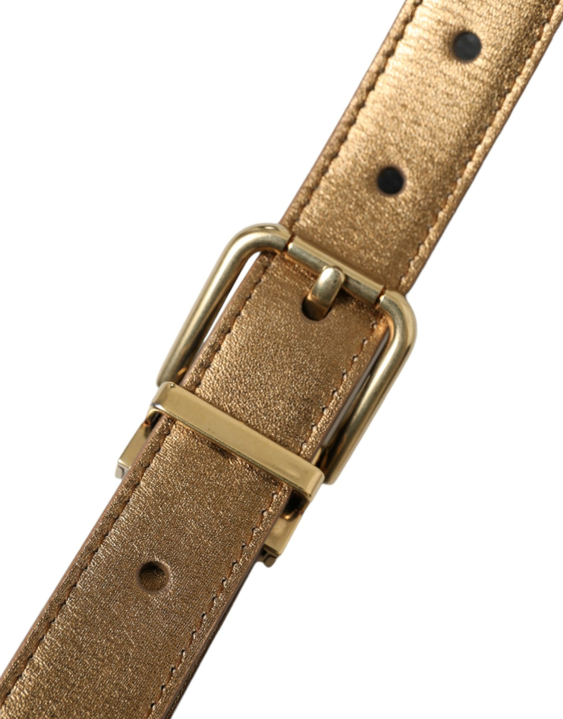Dolce & Gabbana Metallic Gold Calf Leather Metal Buckle Belt | Regal Royce