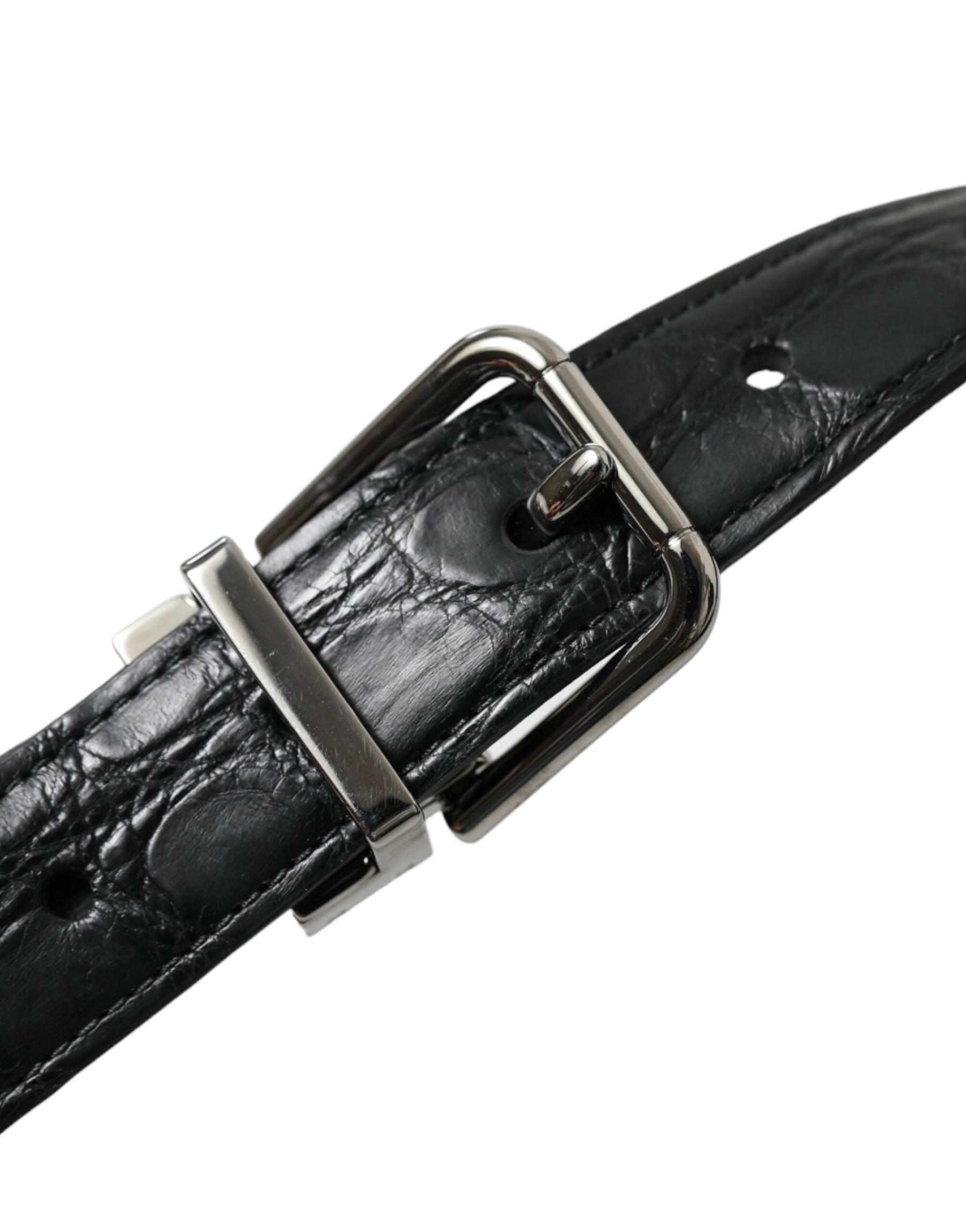 Dolce & Gabbana Black Leather Silver Metal Buckle Belt | Regal Royce