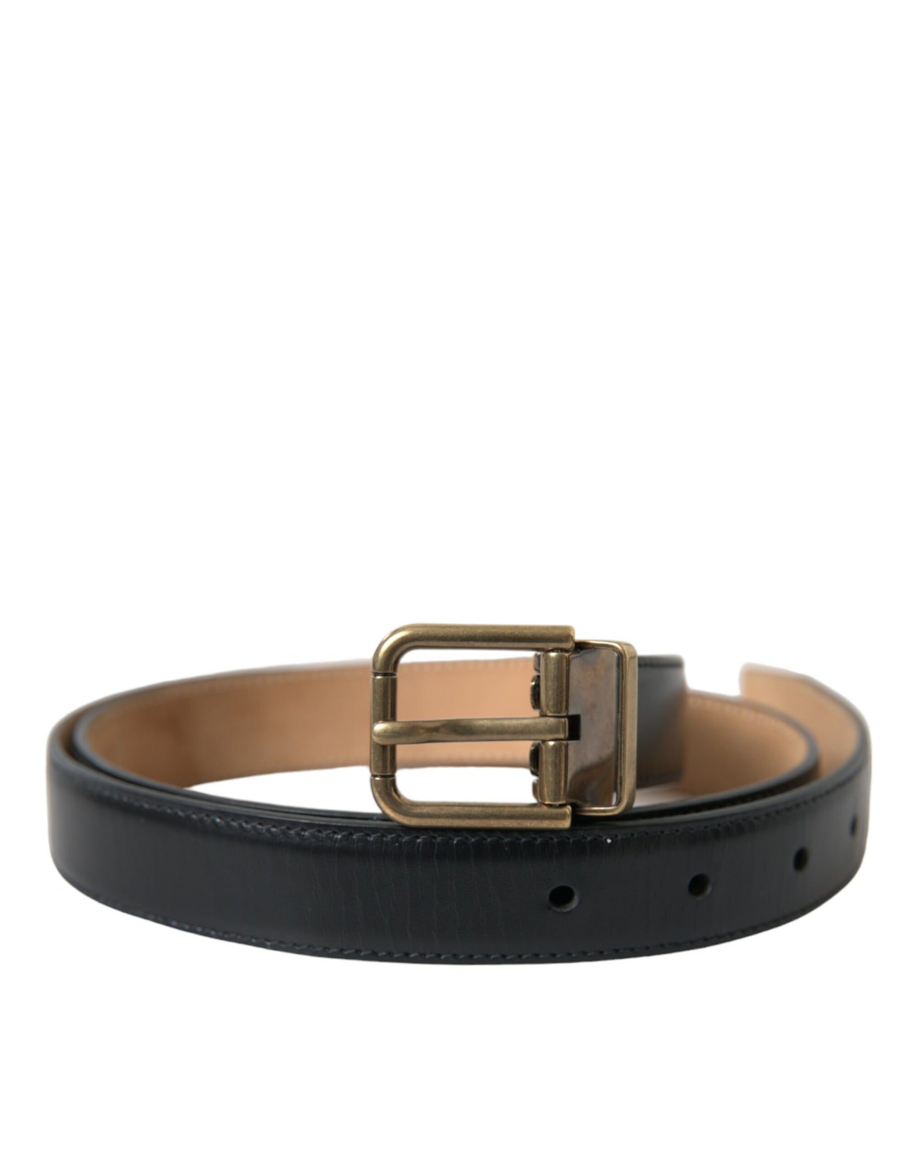Dolce & Gabbana Black Calf Leather Gold Metal Buckle Belt | Regal Royce