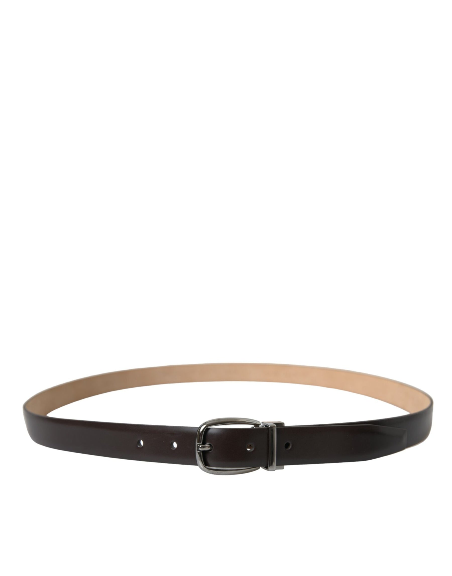 Dolce & Gabbana Dark Brown Leather Silver Metal Buckle Belt | Regal Royce