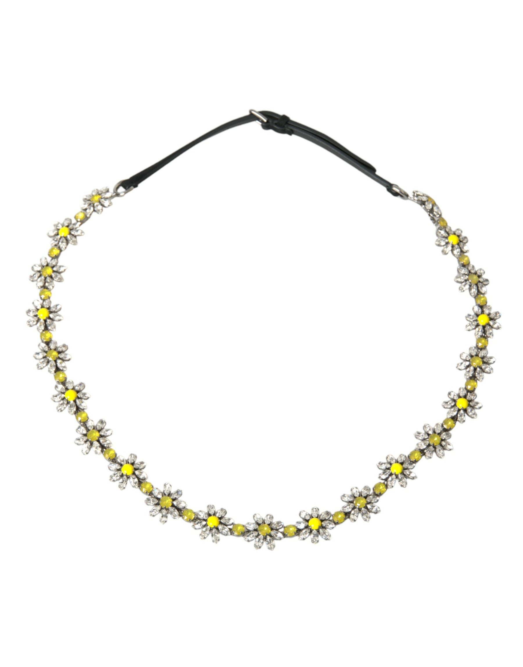 Dolce & Gabbana Black Daisy Crystal Dauphine Waist Belt | Regal Royce