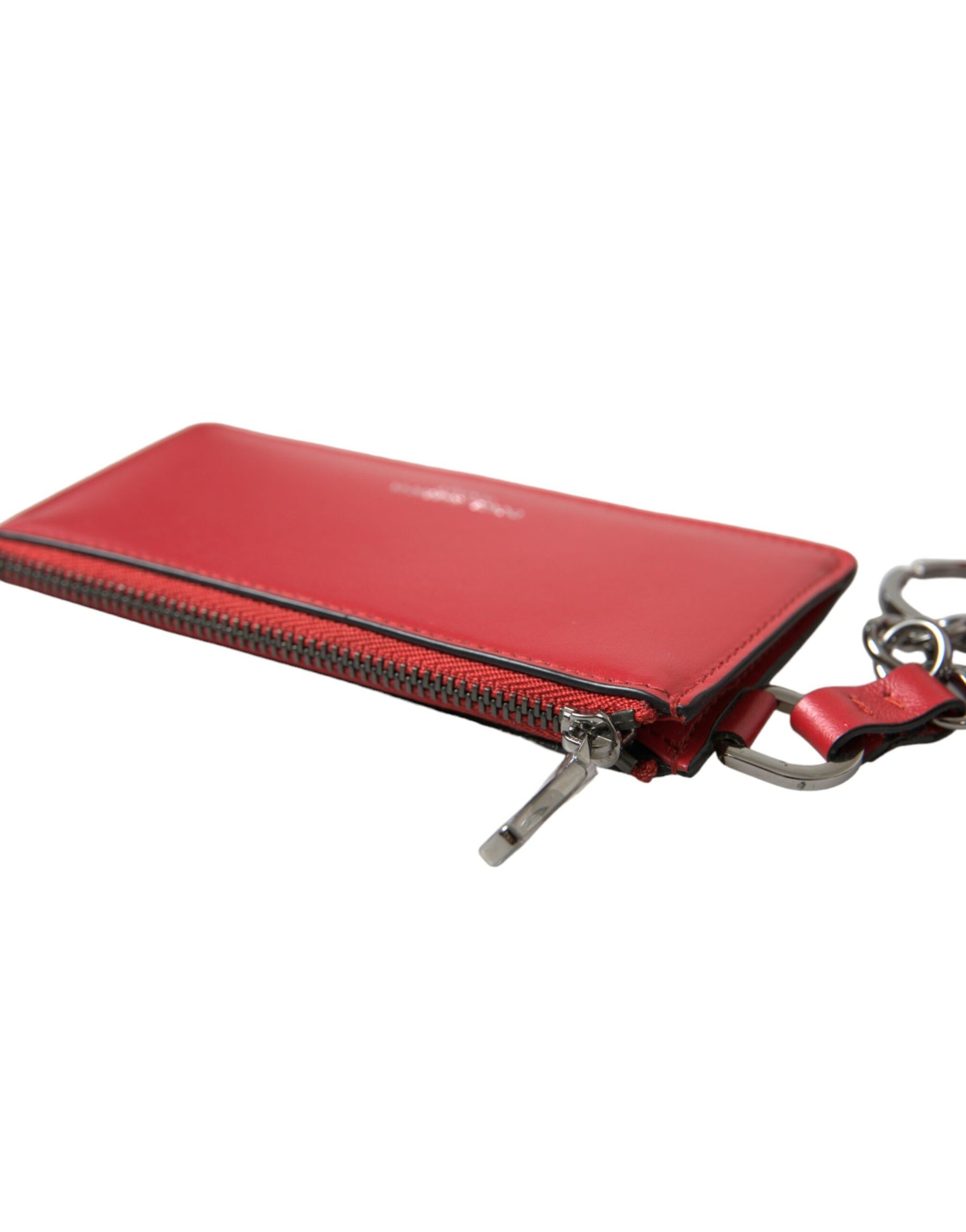 Dolce & Gabbana Red Leather Silver Metal Logo Strap Pouch Airpods Case | Regal Royce