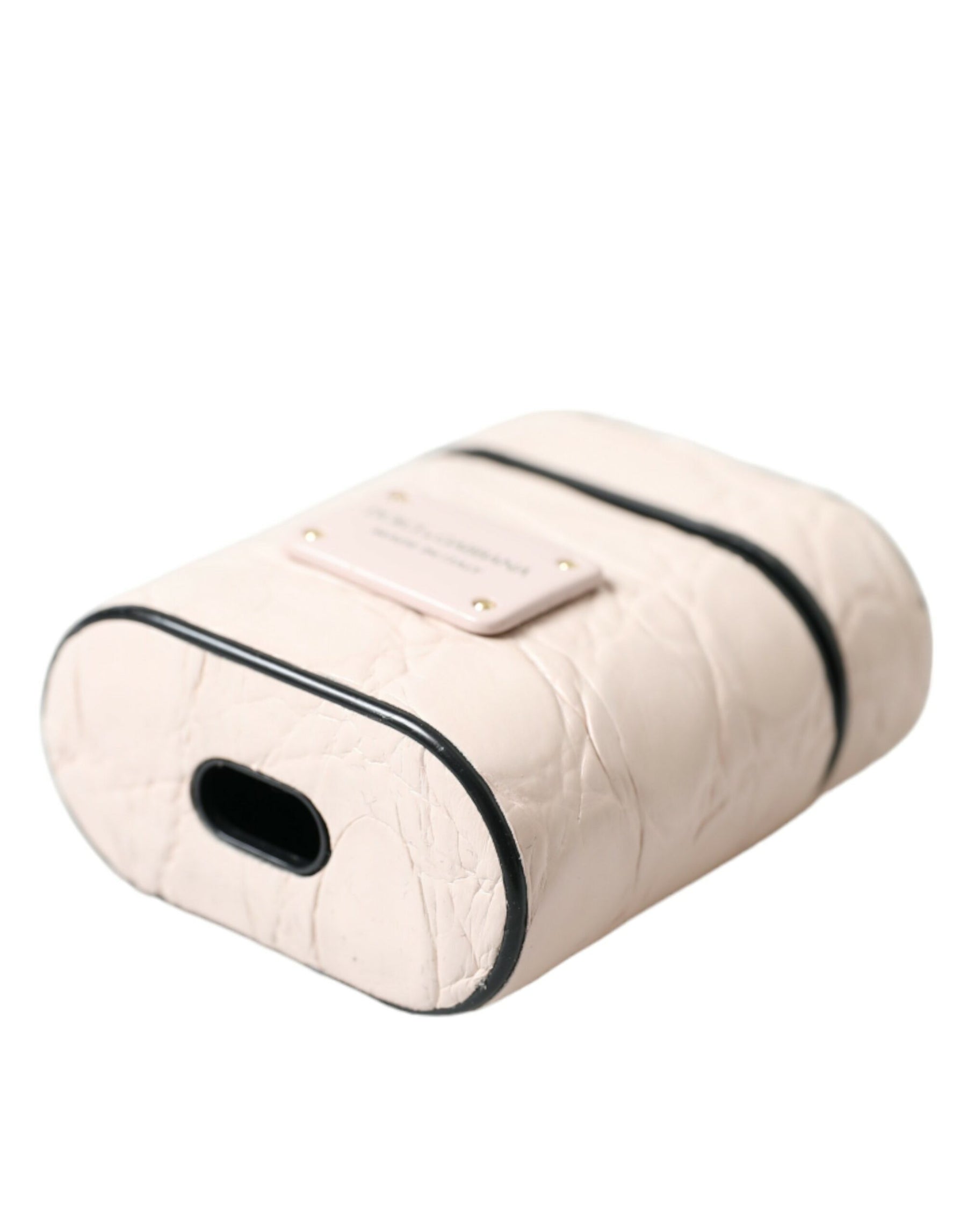 Dolce & Gabbana Light Pink Calf Leather Metal Logo Plaque Airpods Case | Regal Royce