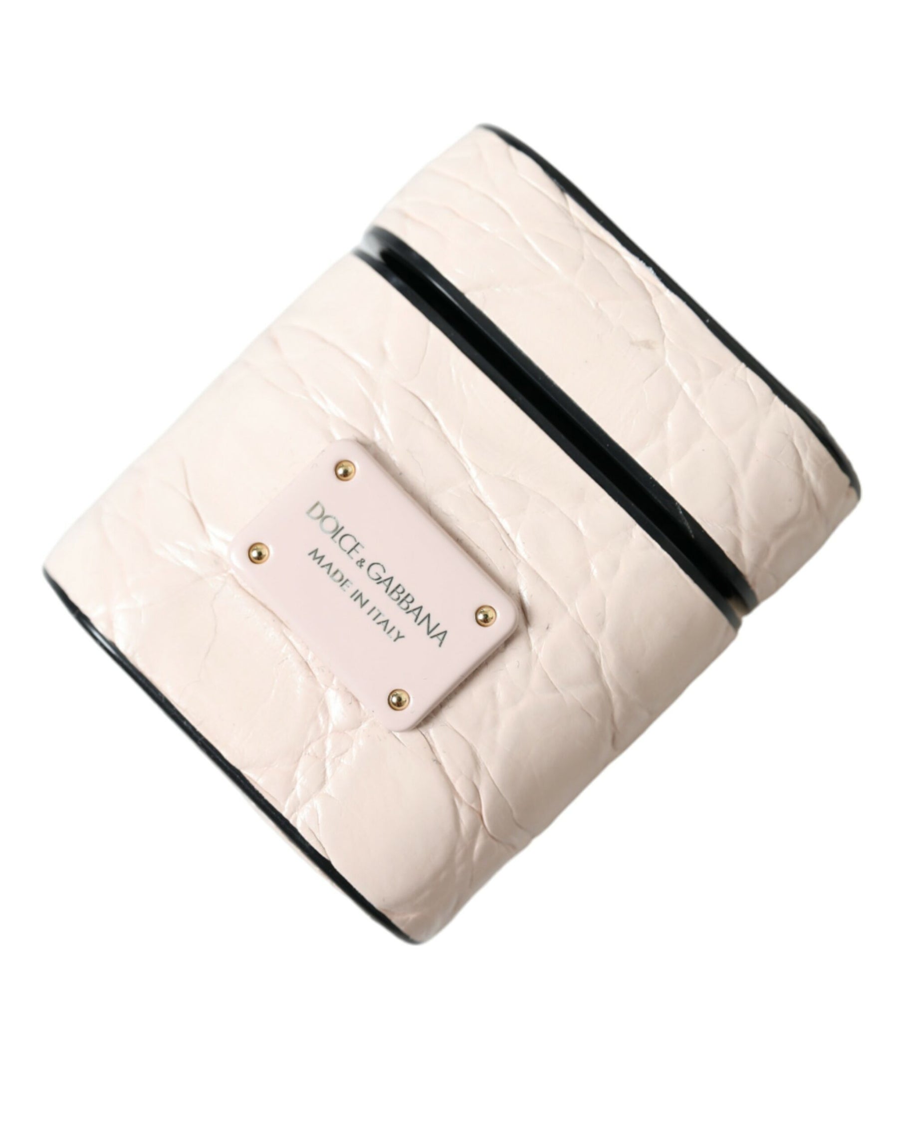 Dolce & Gabbana Light Pink Calf Leather Metal Logo Plaque Airpods Case | Regal Royce