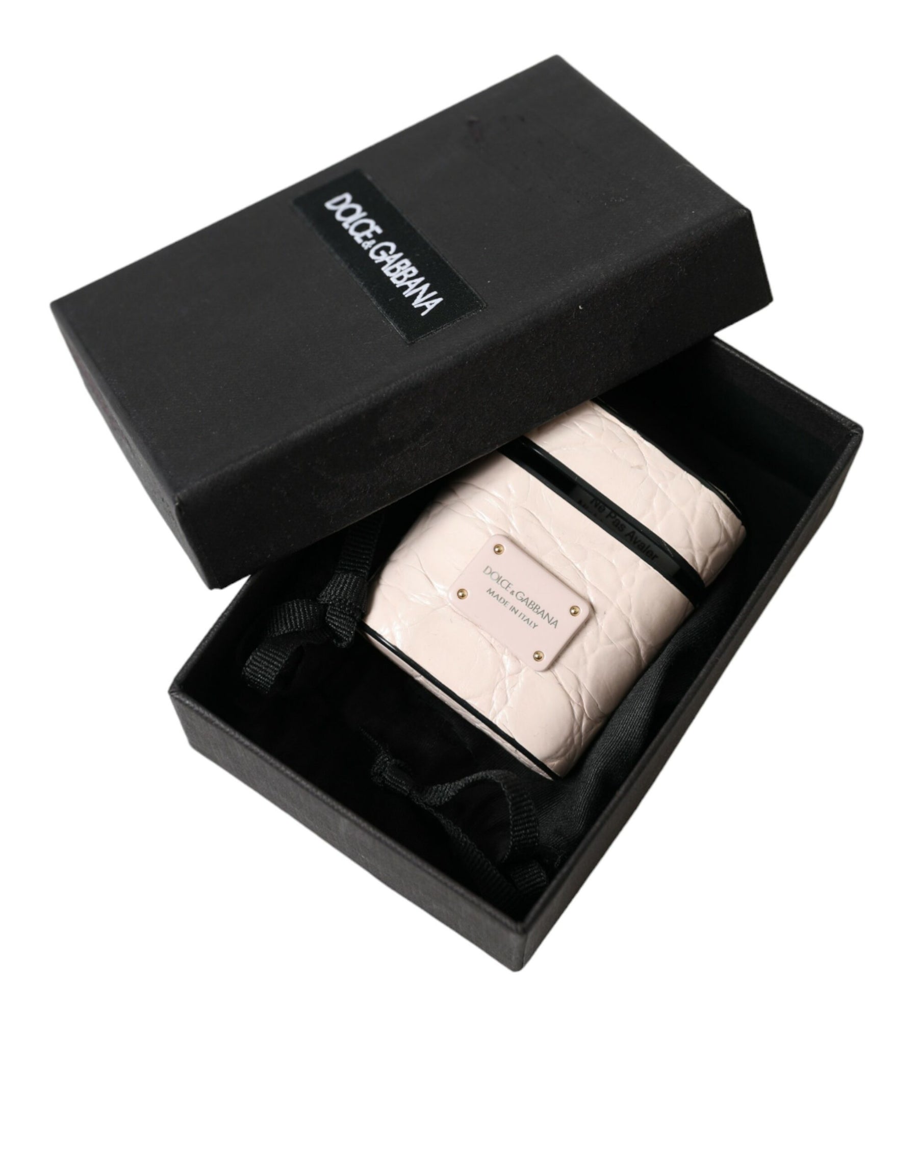 Dolce & Gabbana Light Pink Calf Leather Metal Logo Plaque Airpods Case | Regal Royce