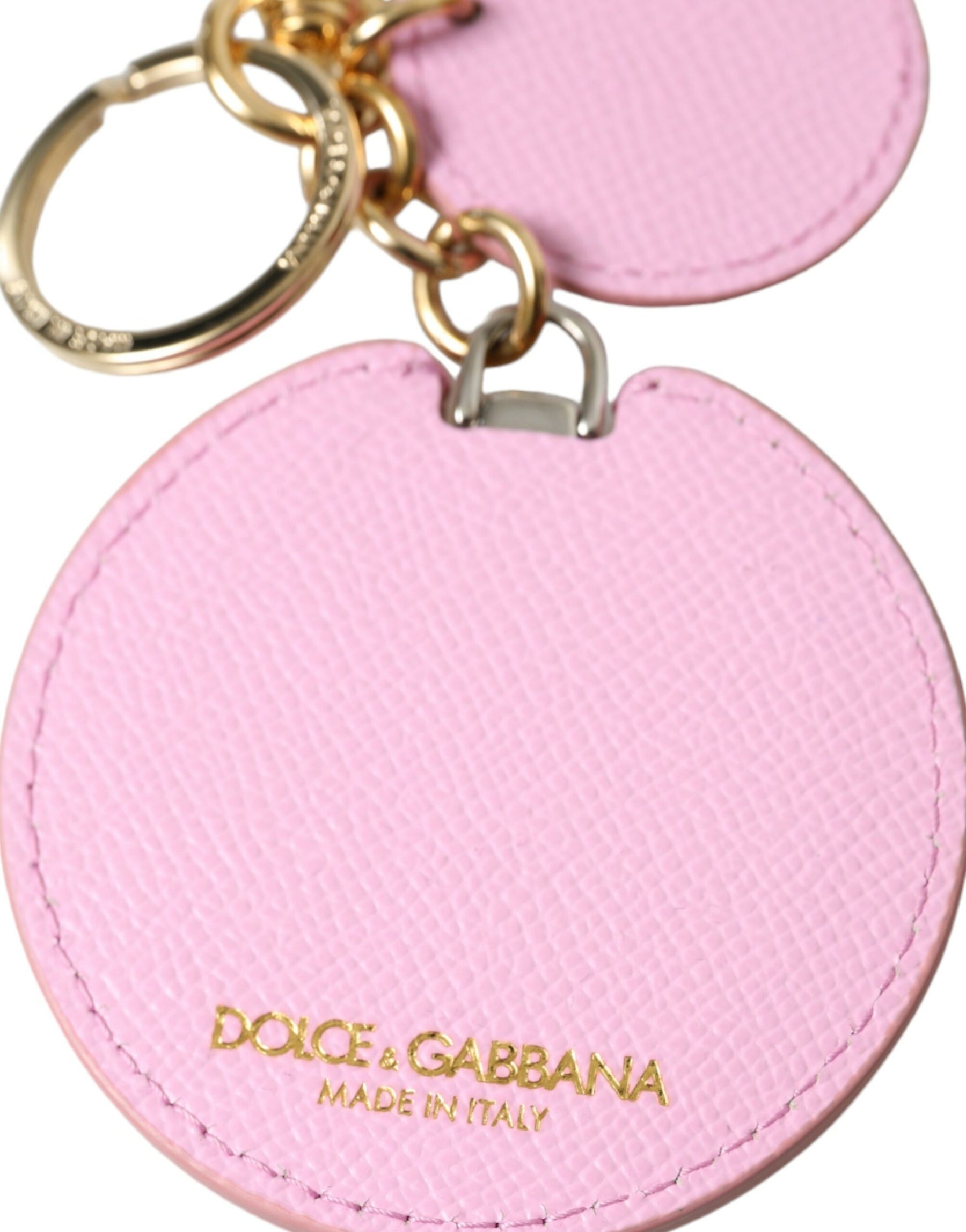 Dolce & Gabbana Pink Calf Leather Gold Metal Logo Print Keyring Keychain | Regal Royce