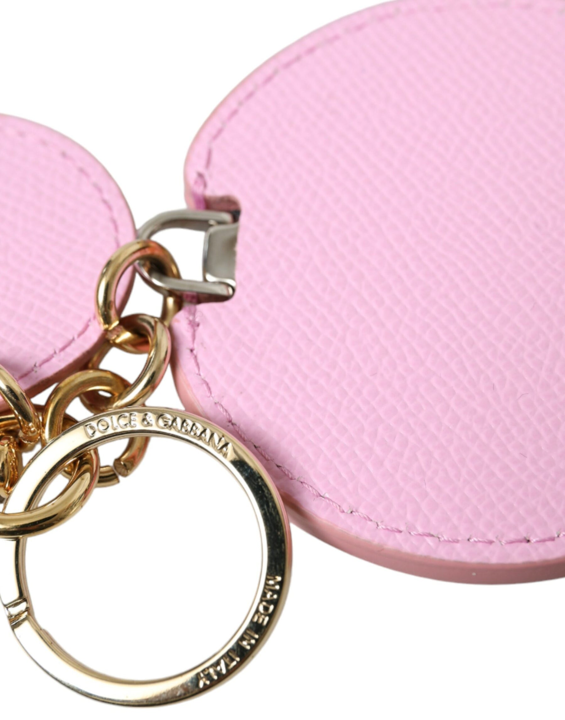 Dolce & Gabbana Pink Calf Leather Gold Metal Logo Print Keyring Keychain | Regal Royce