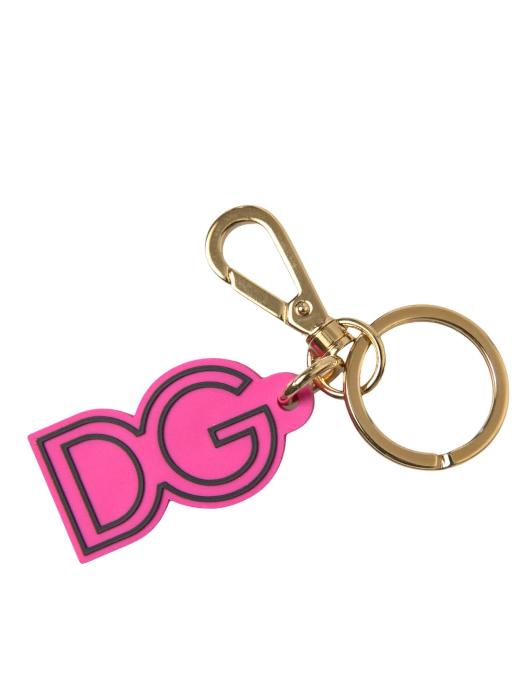 Dolce & Gabbana Pink Rubber Gold Tone Metal DG Logo Keyring Keychain | Regal Royce
