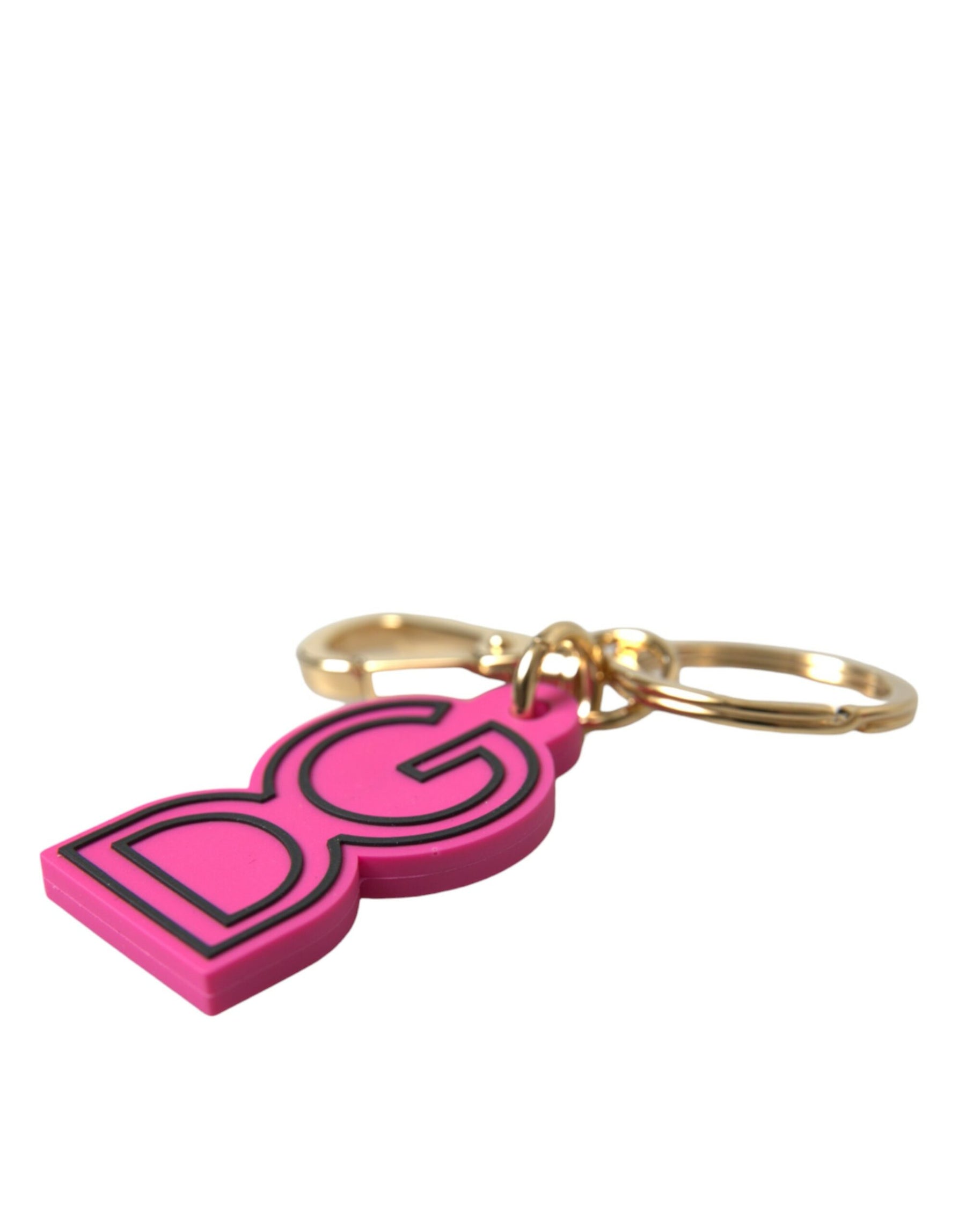 Dolce & Gabbana Pink Rubber Gold Tone Metal DG Logo Keyring Keychain | Regal Royce