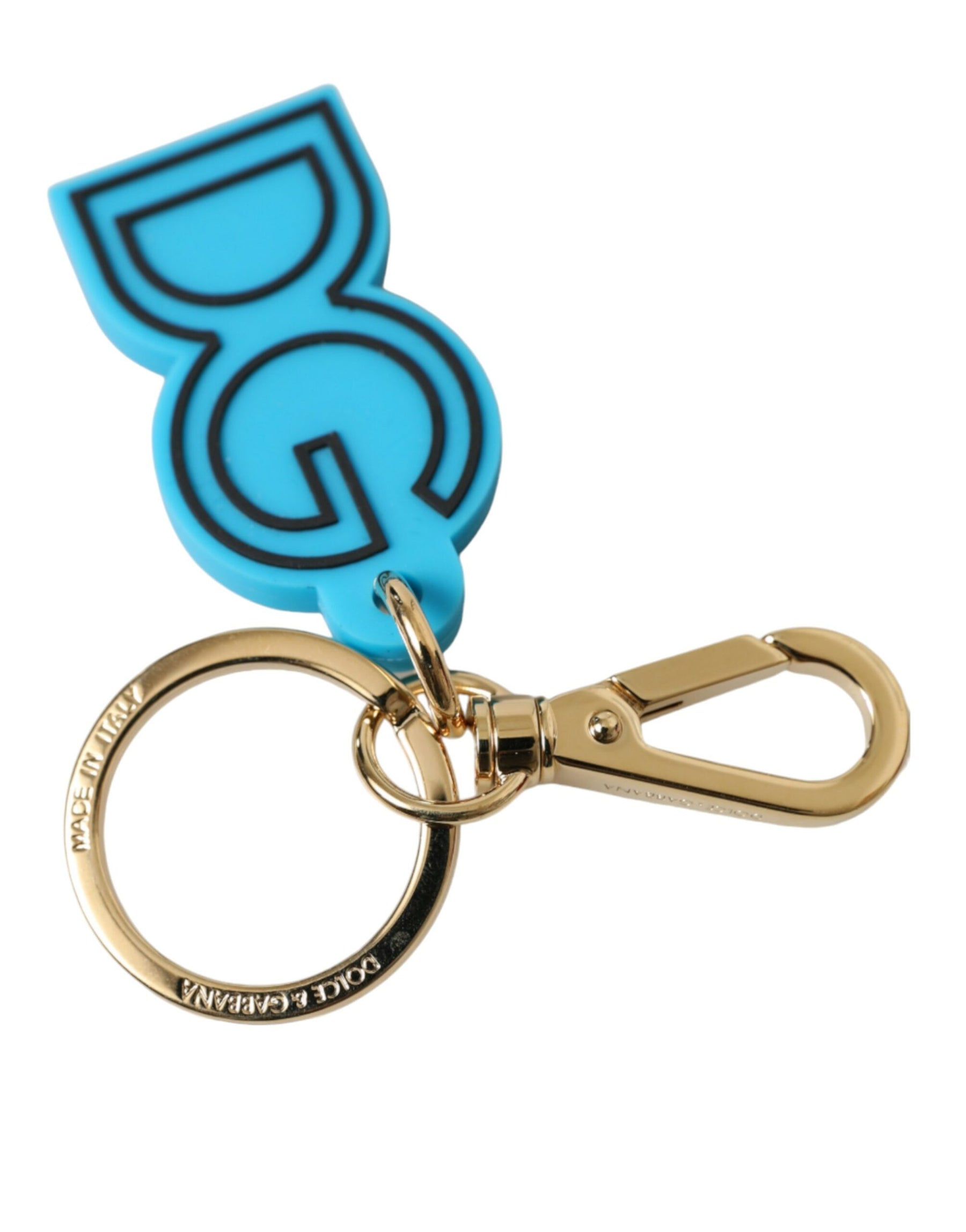 Dolce & Gabbana Blue Rubber Gold Tone Metal DG Logo Keyring Keychain | Regal Royce