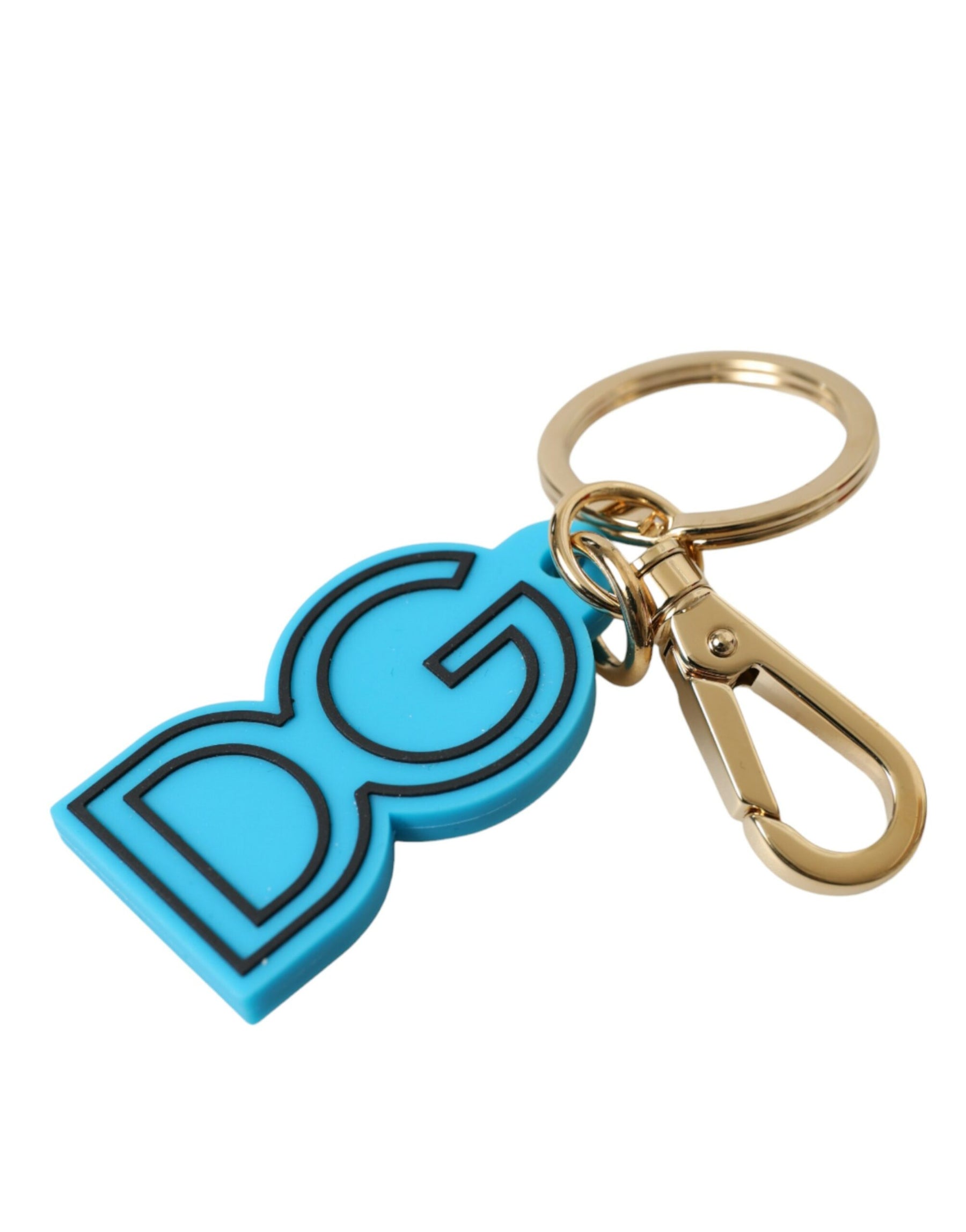 Dolce & Gabbana Blue Rubber Gold Tone Metal DG Logo Keyring Keychain | Regal Royce