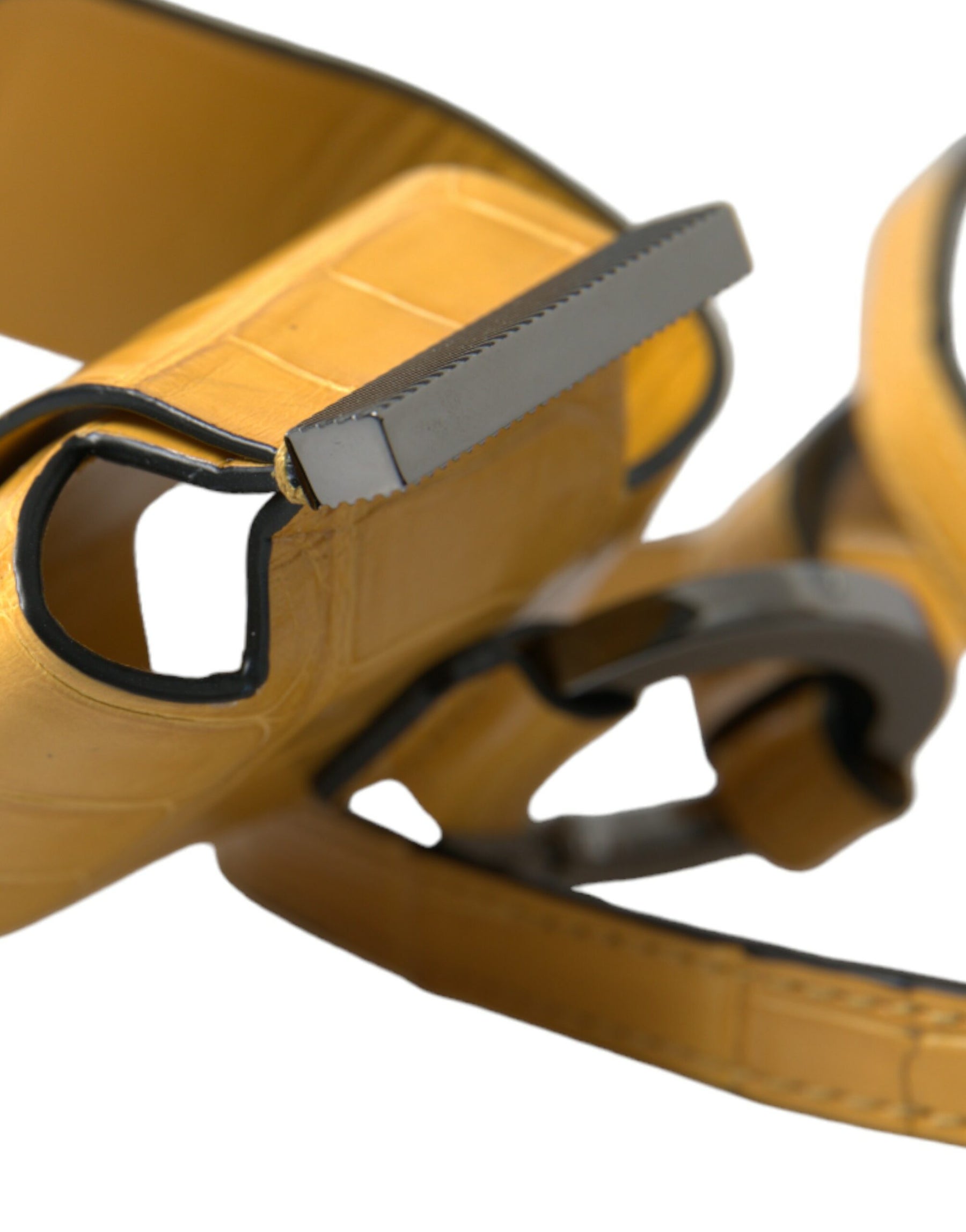 Dolce & Gabbana Yellow Crocodile Leather Logo Print Lanyard Keychain | Regal Royce