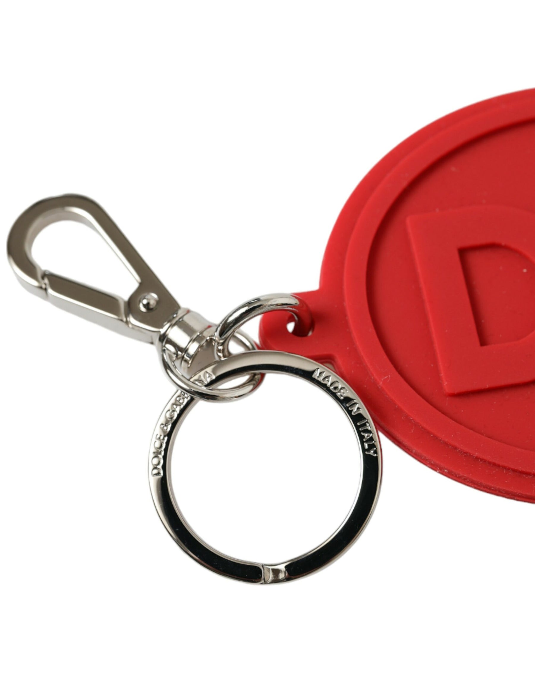 Dolce & Gabbana Red Rubber DG Logo Silver Brass Metal Keyring Keychain | Regal Royce