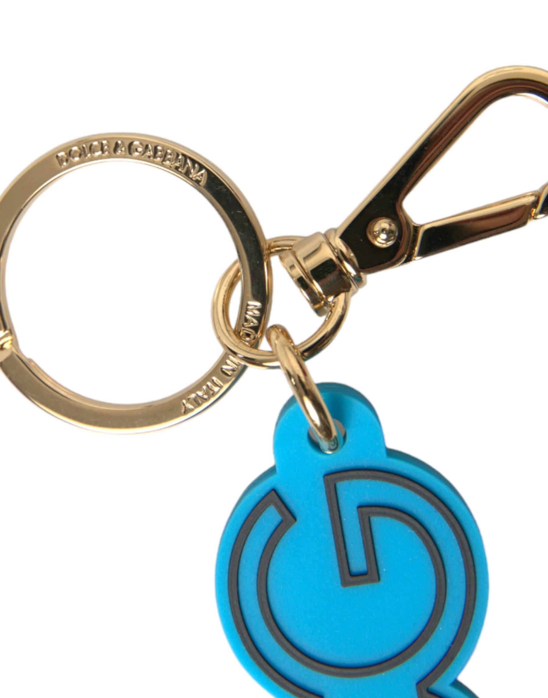 Dolce & Gabbana Blue Rubber Gold Tone Metal DG Logo Keyring Keychain | Regal Royce