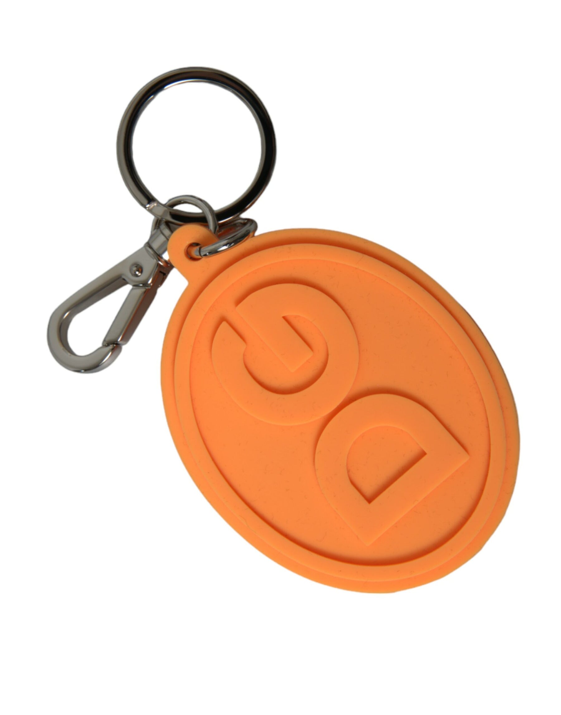 Dolce & Gabbana Orange Rubber DG Logo Silver Brass Metal Keyring Keychain | Regal Royce
