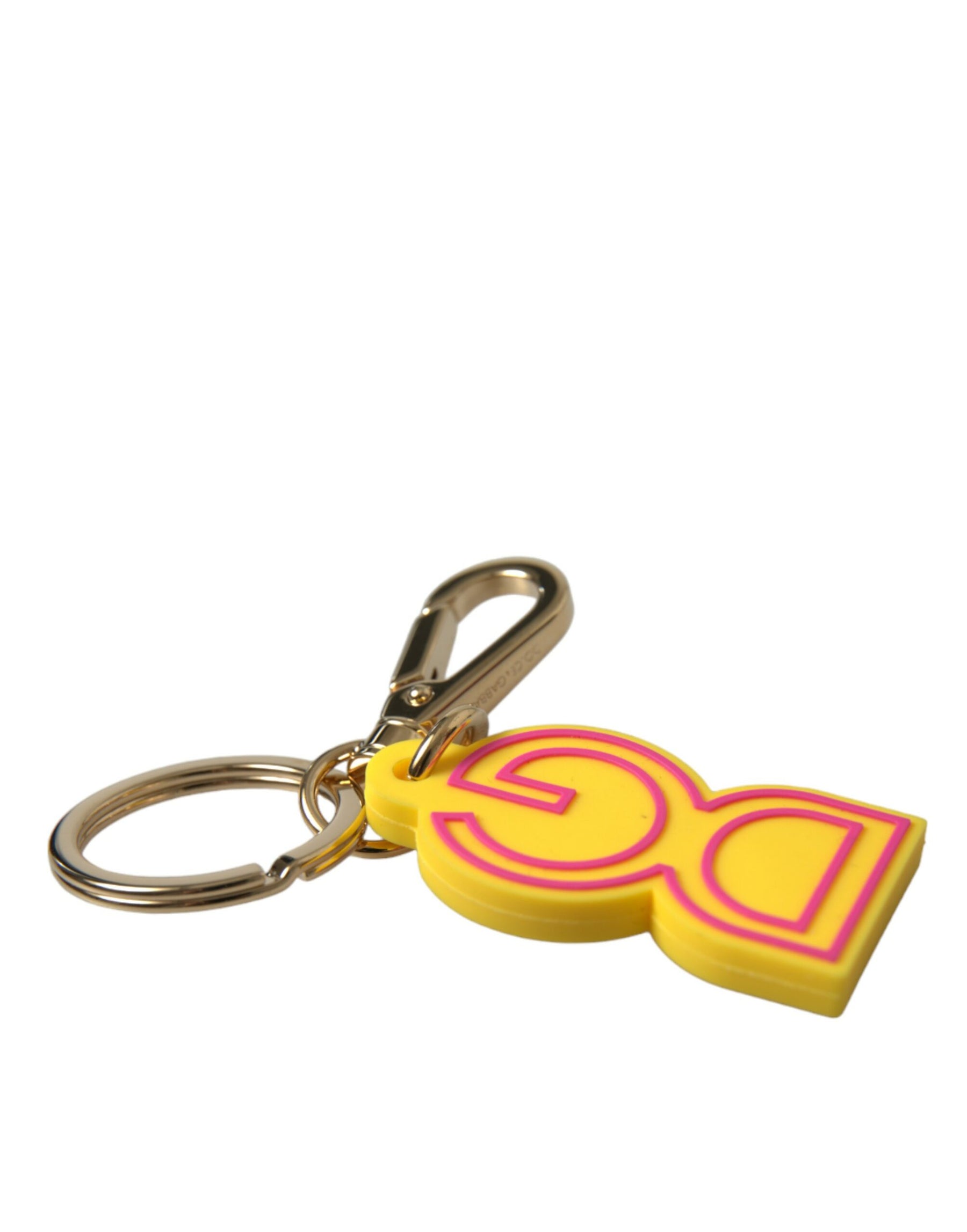 Dolce & Gabbana Yellow Rubber Gold Tone Metal DG Logo Keyring Keychain | Regal Royce