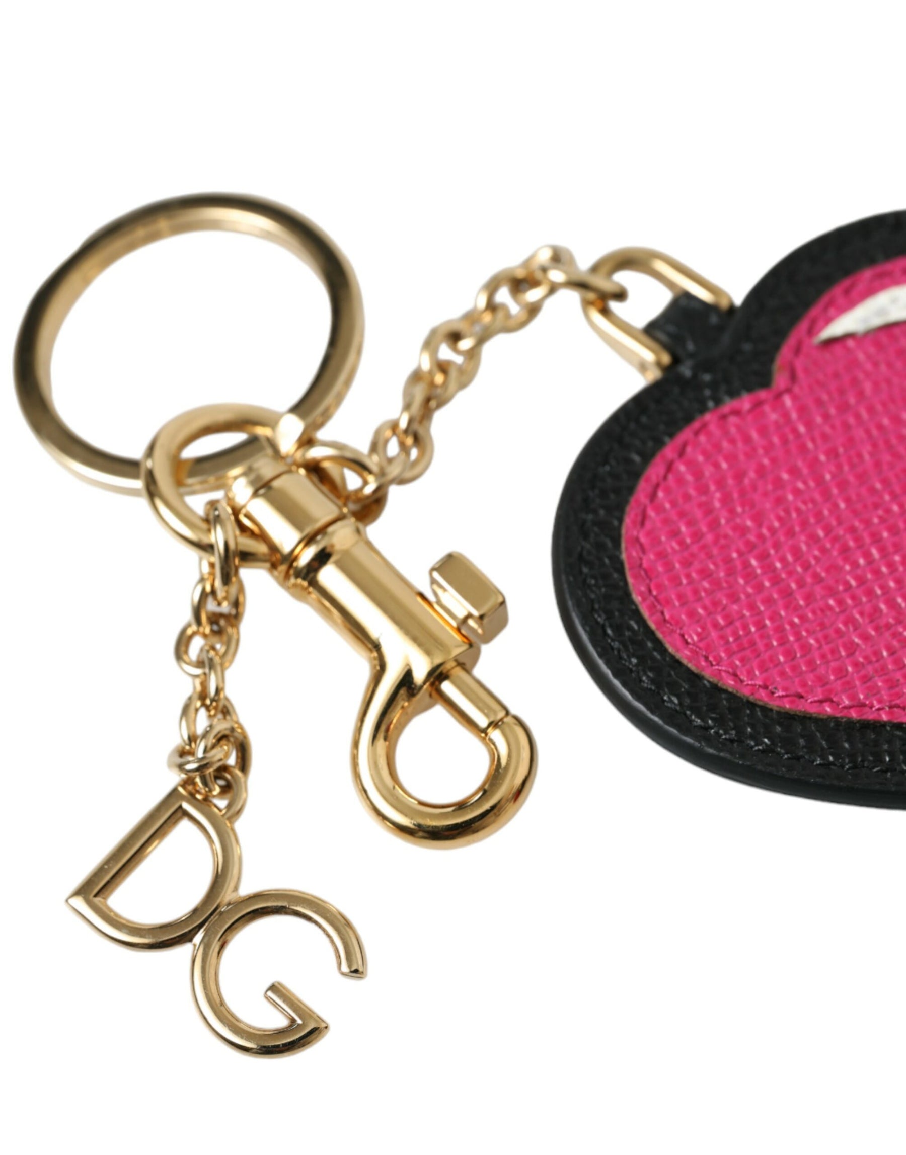 Dolce & Gabbana Pink Black Heart Leather Gold Tone Brass Keyring Keychain | Regal Royce