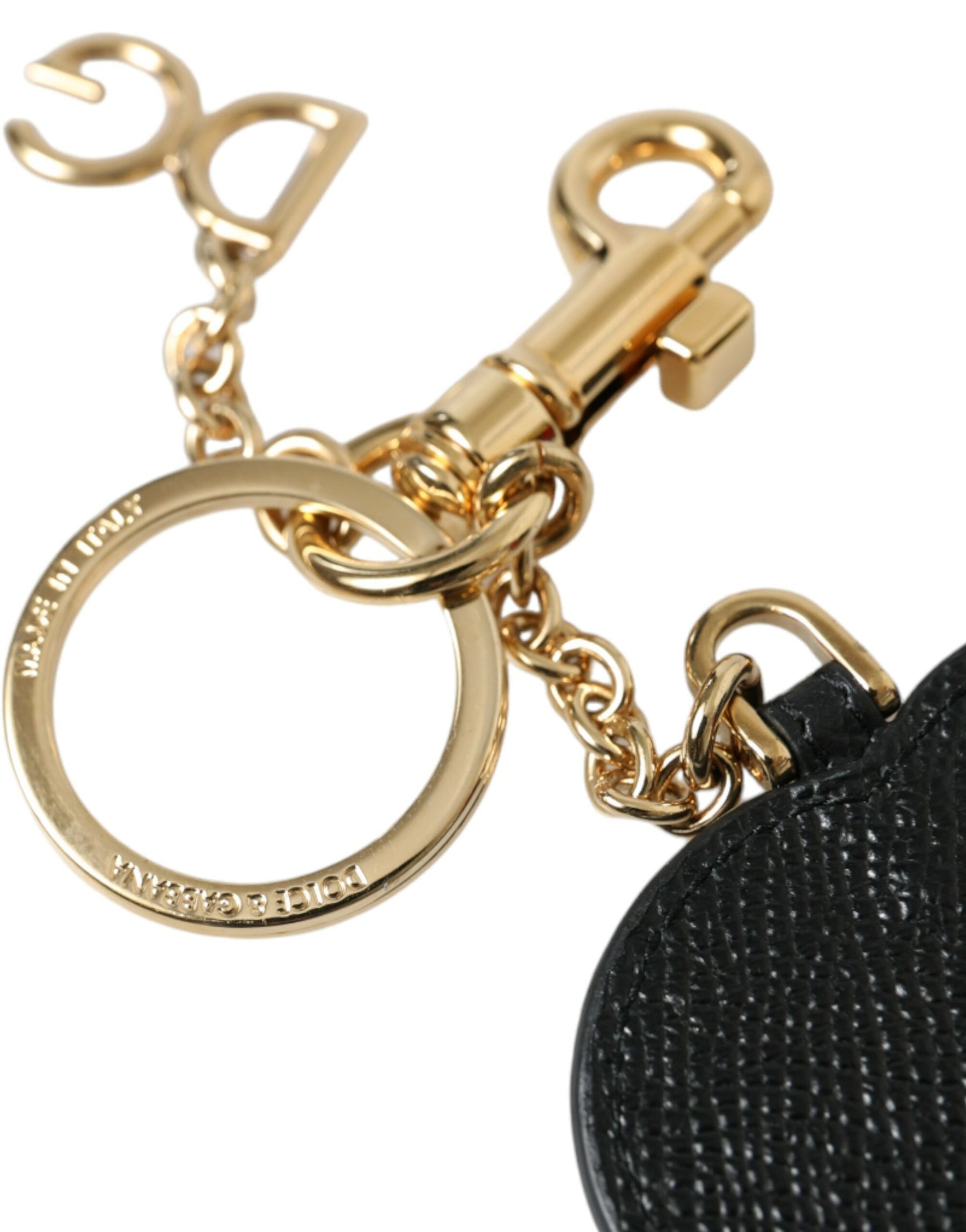 Dolce & Gabbana Pink Black Heart Leather Gold Tone Brass Keyring Keychain | Regal Royce