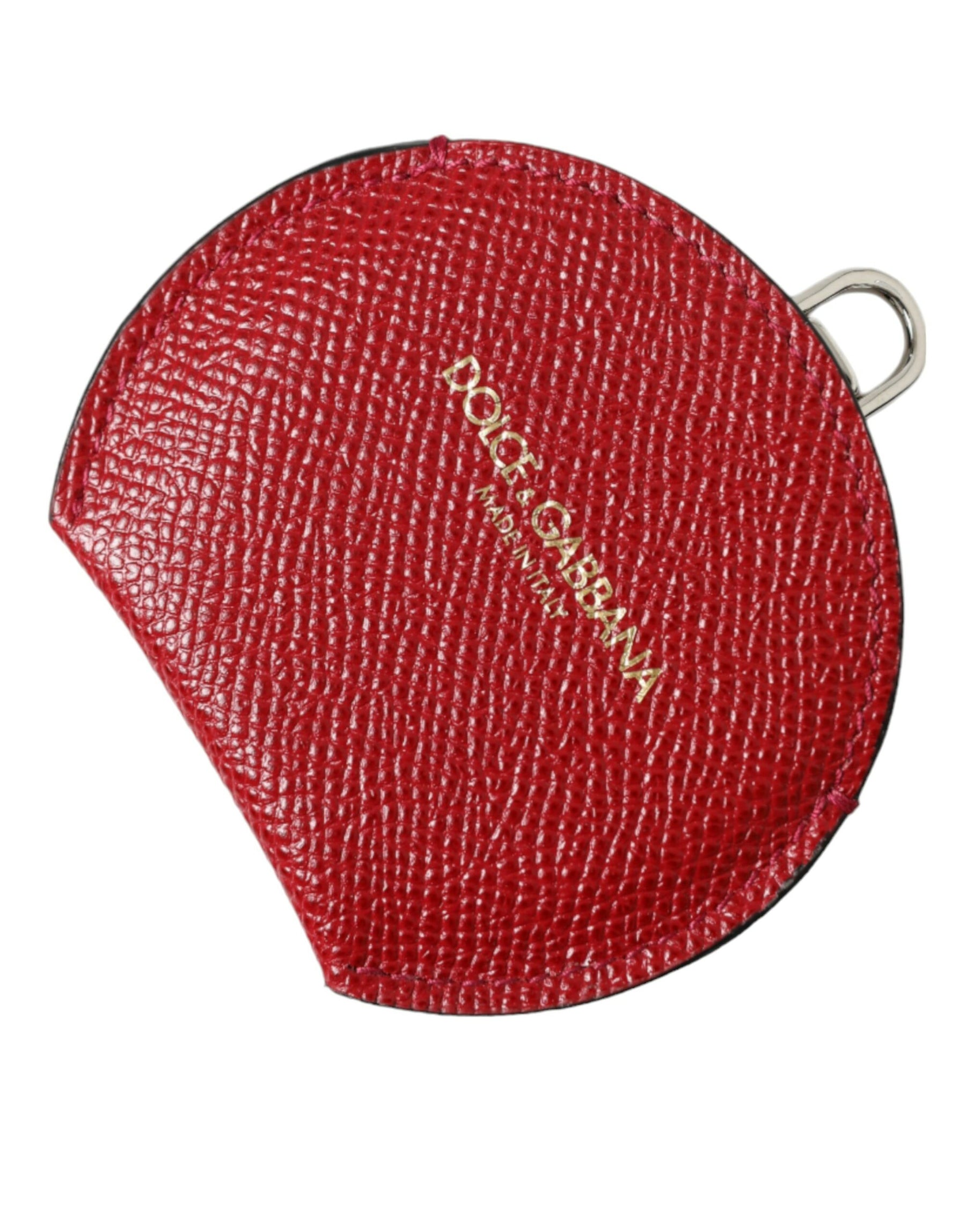 Dolce & Gabbana Red Calfskin Leather Round Logo Hand Mirror Holder | Regal Royce