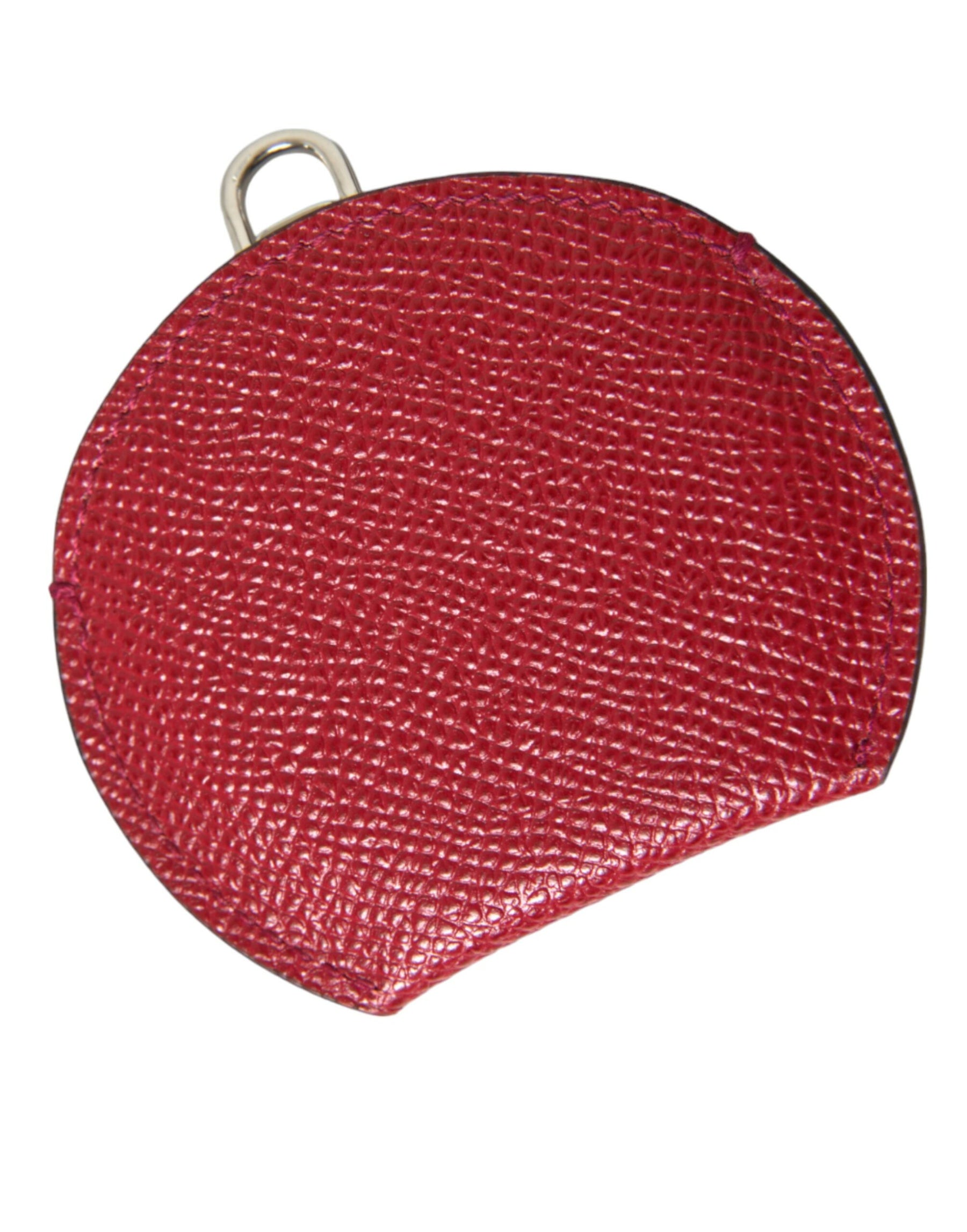 Dolce & Gabbana Red Calfskin Leather Round Logo Hand Mirror Holder | Regal Royce