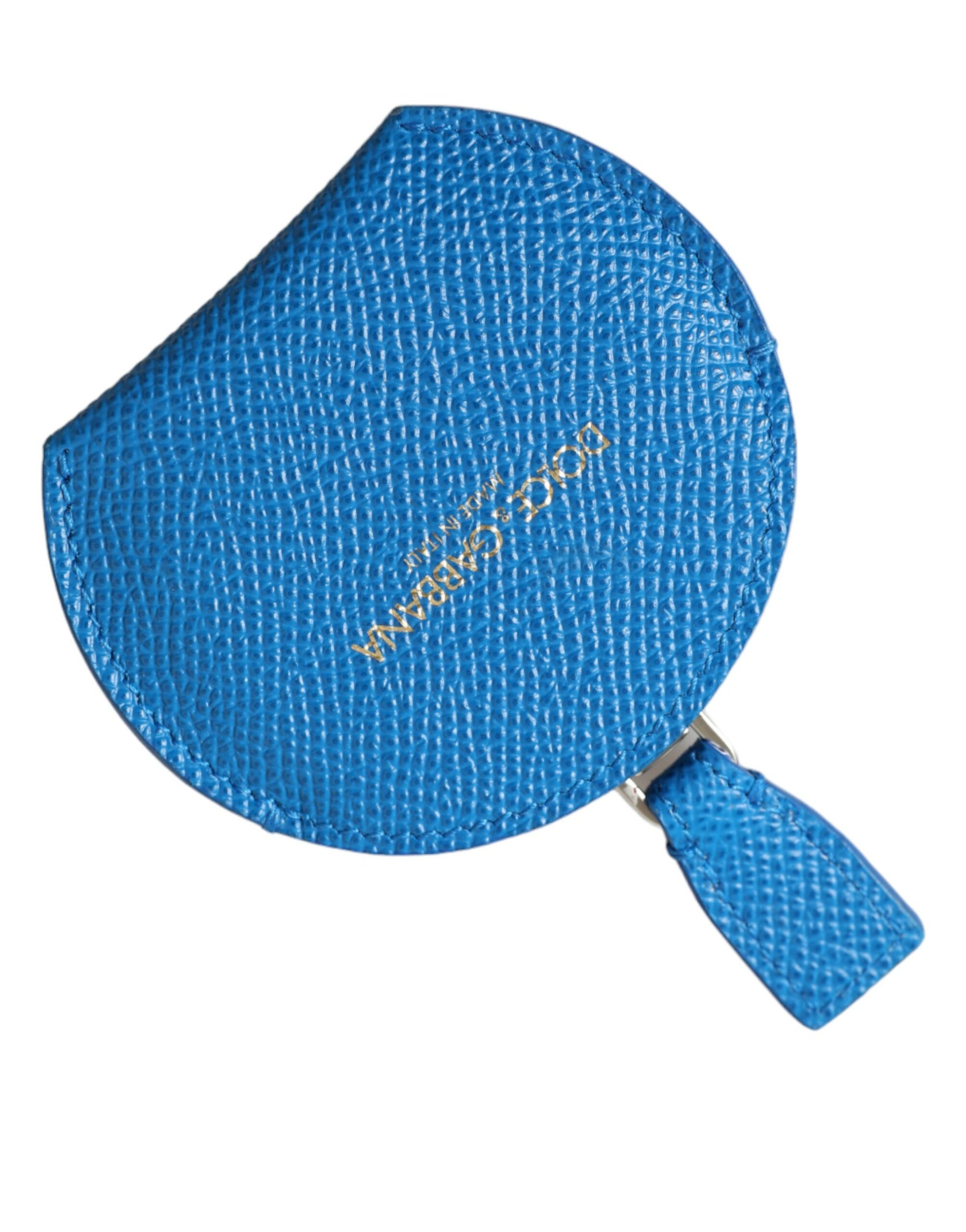Dolce & Gabbana Blue Calfskin Leather Round Logo Hand Mirror Holder | Regal Royce
