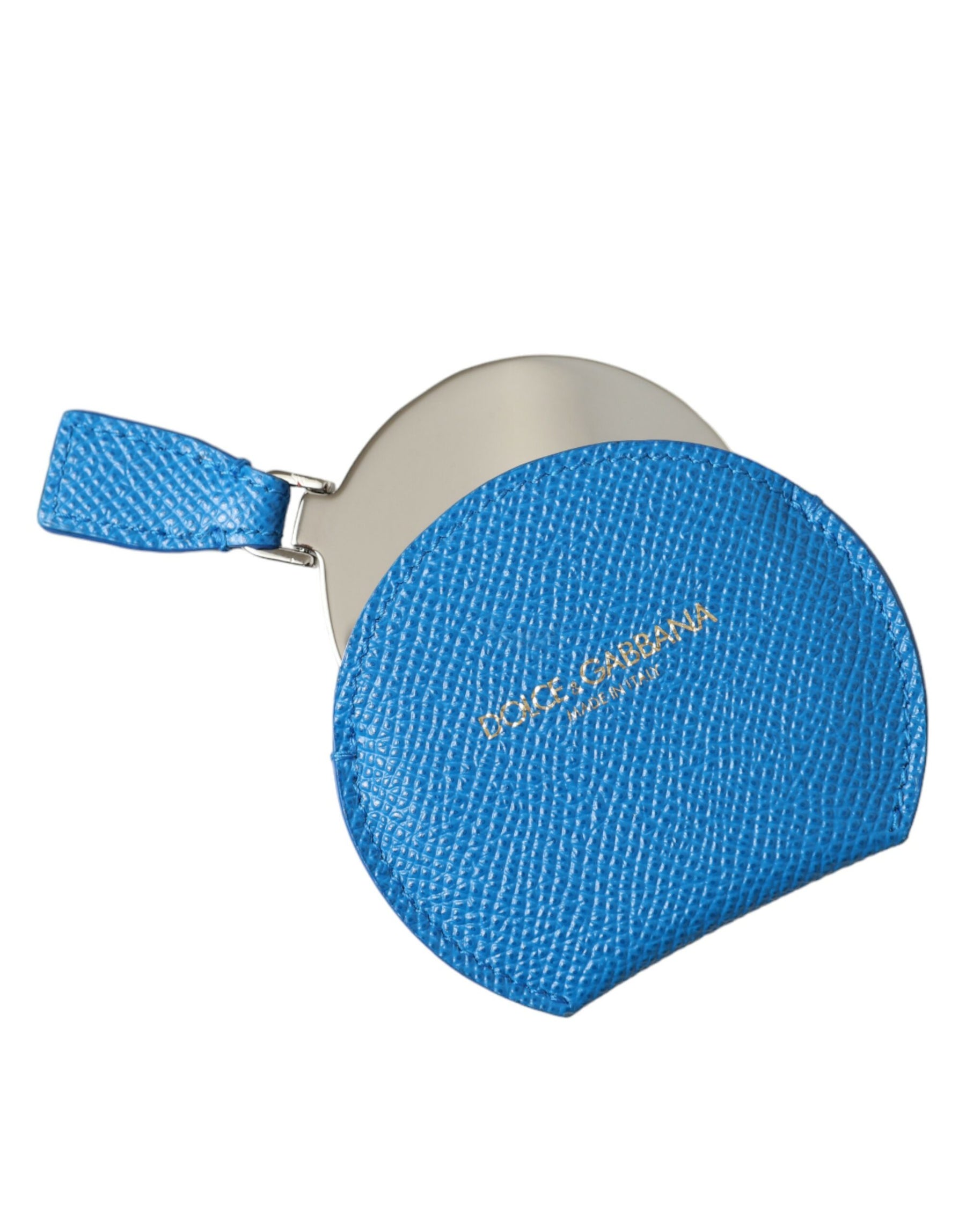 Dolce & Gabbana Blue Calfskin Leather Round Logo Hand Mirror Holder | Regal Royce