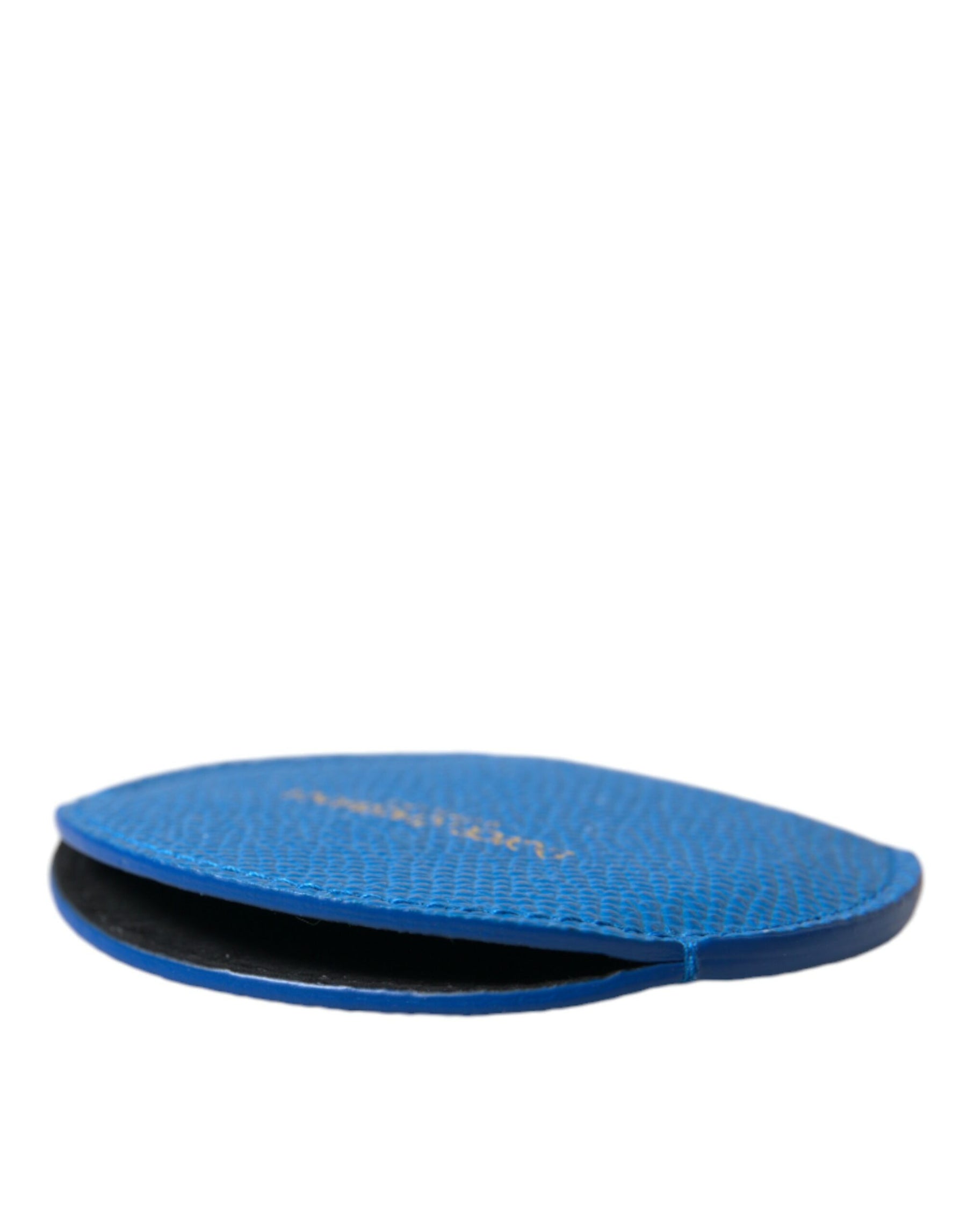 Dolce & Gabbana Blue Calfskin Leather Round Logo Hand Mirror Holder | Regal Royce