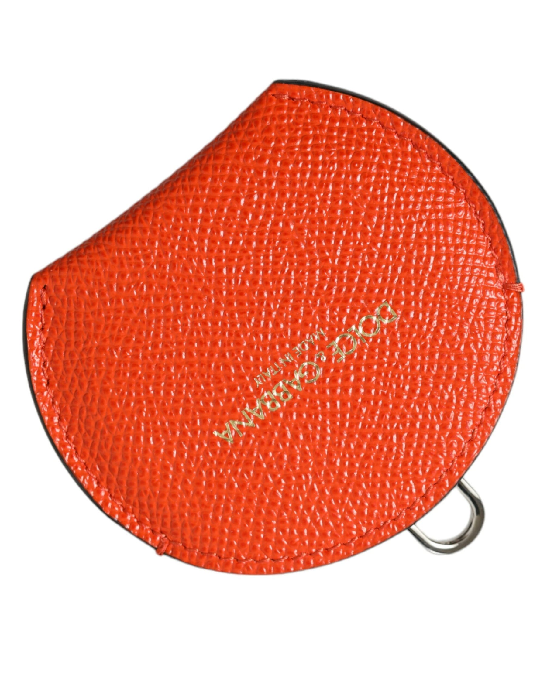 Dolce & Gabbana Orange Calfskin Leather Round Logo Hand Mirror Holder | Regal Royce