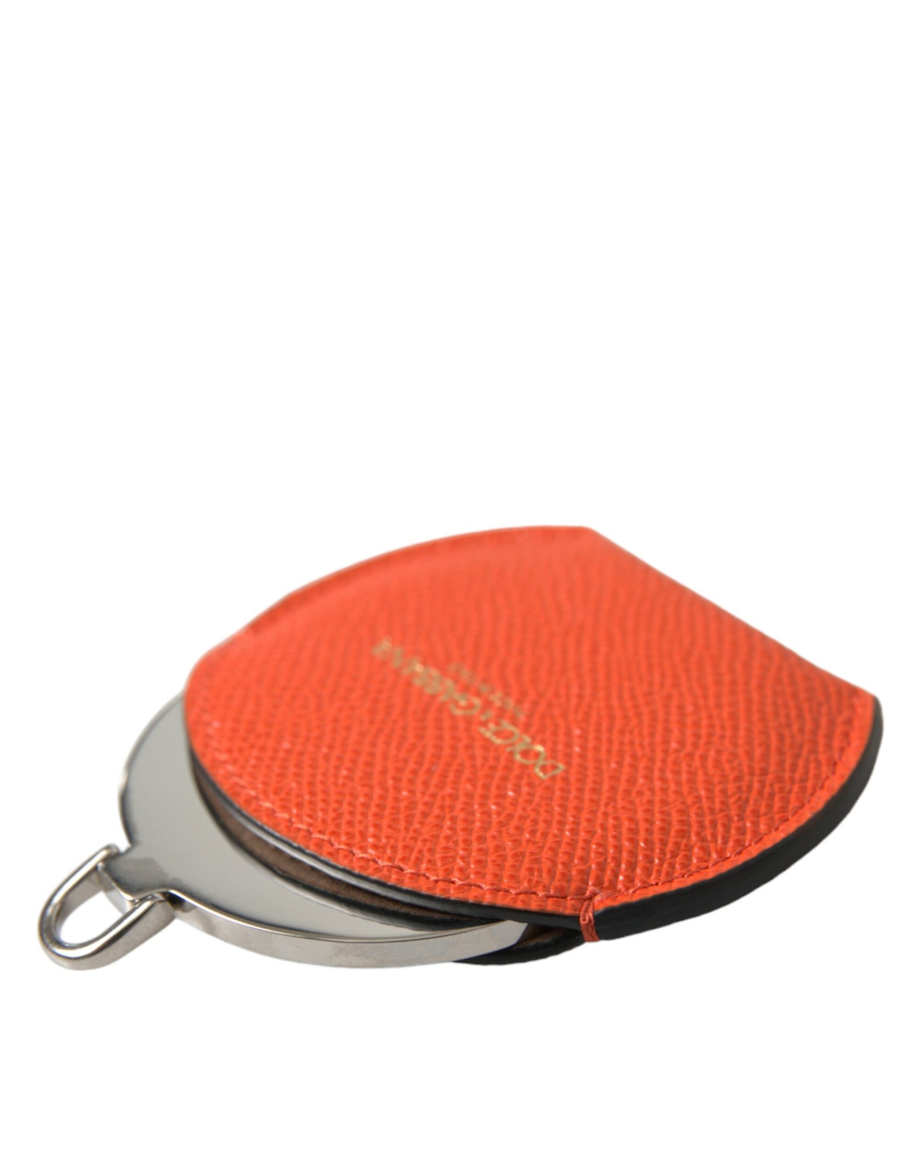 Dolce & Gabbana Orange Calfskin Leather Round Logo Hand Mirror Holder | Regal Royce