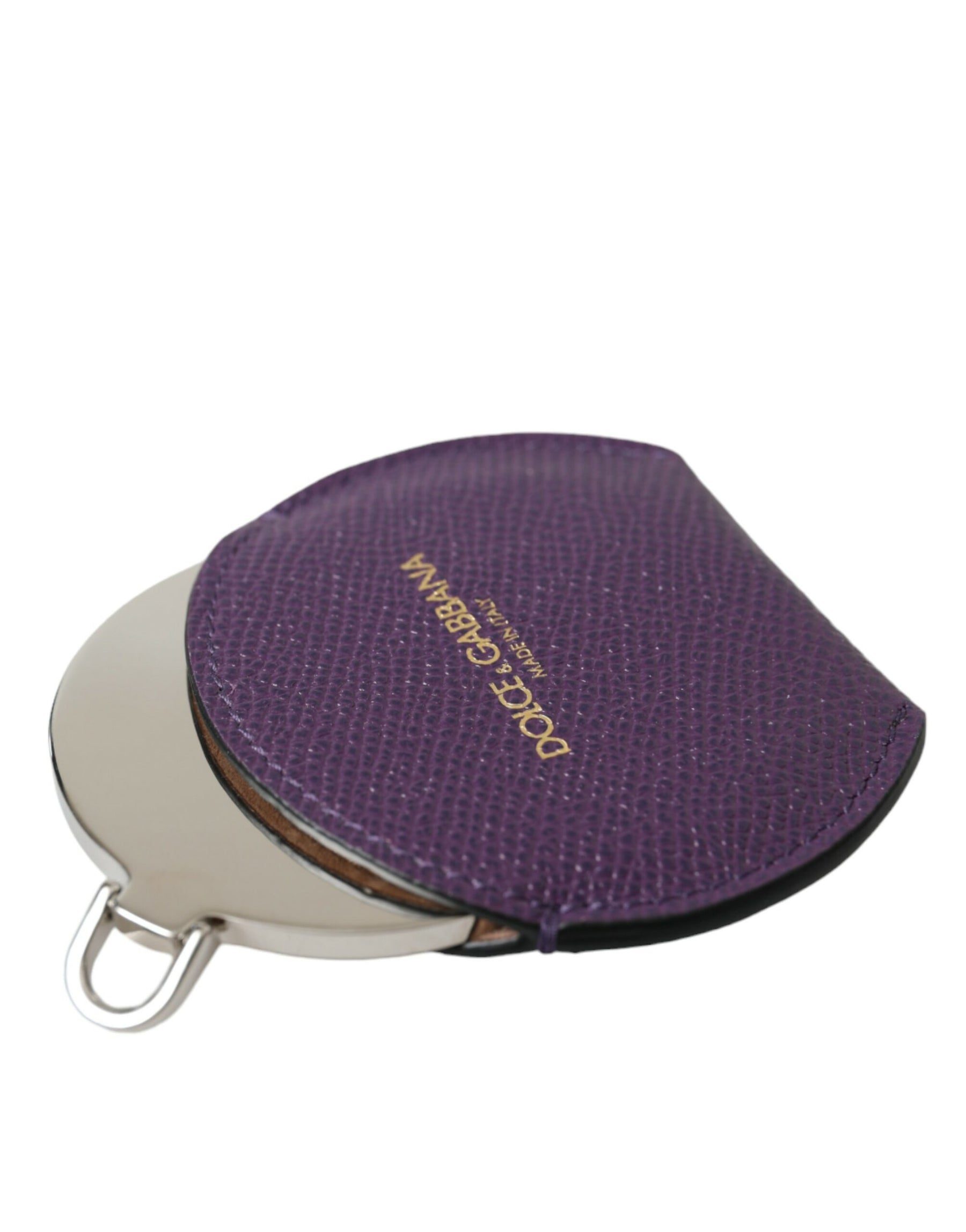 Dolce & Gabbana Purple Calfskin Leather Round Logo Hand Mirror Holder | Regal Royce