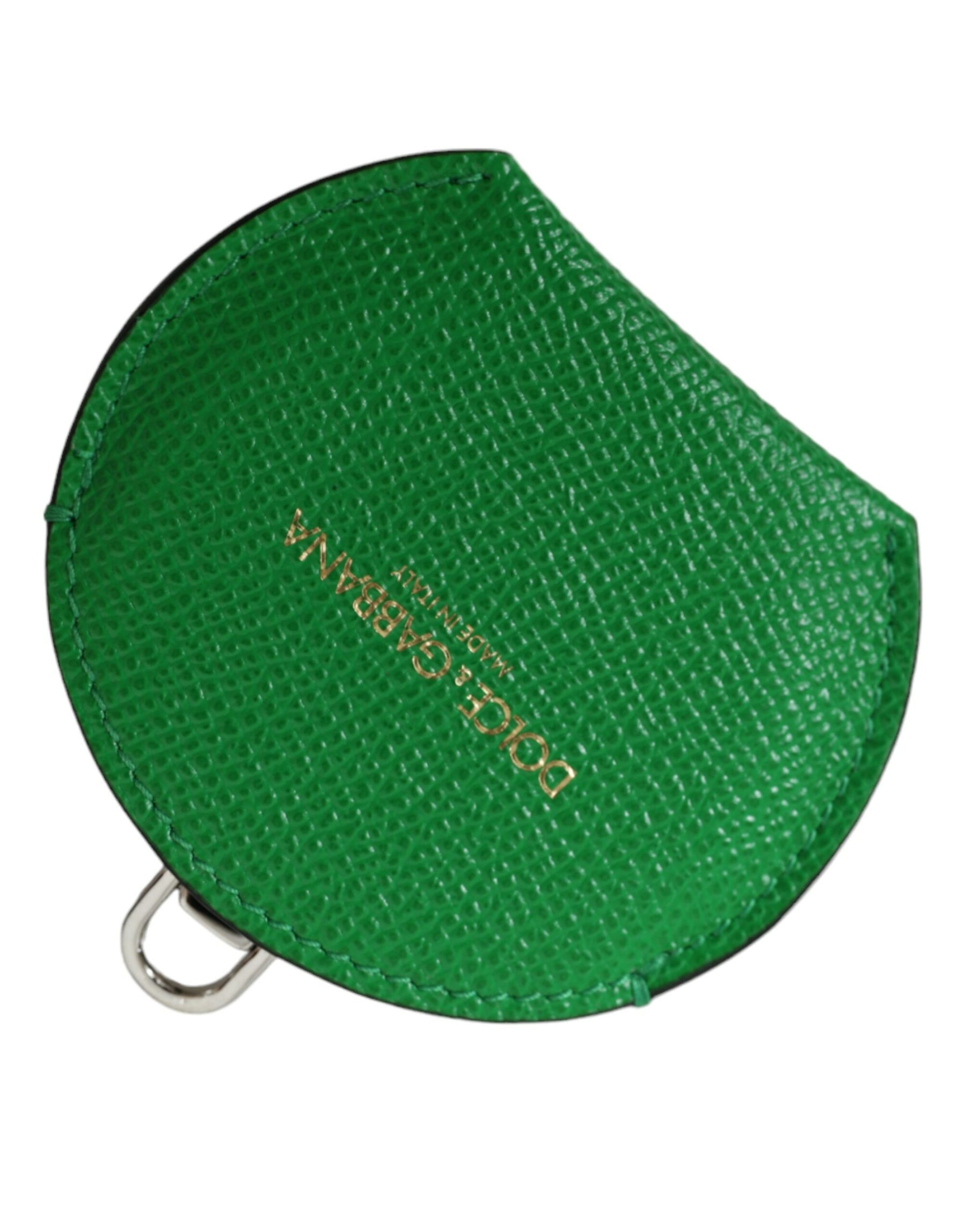Dolce & Gabbana Green Calfskin Leather Round Logo Hand Mirror Holder | Regal Royce