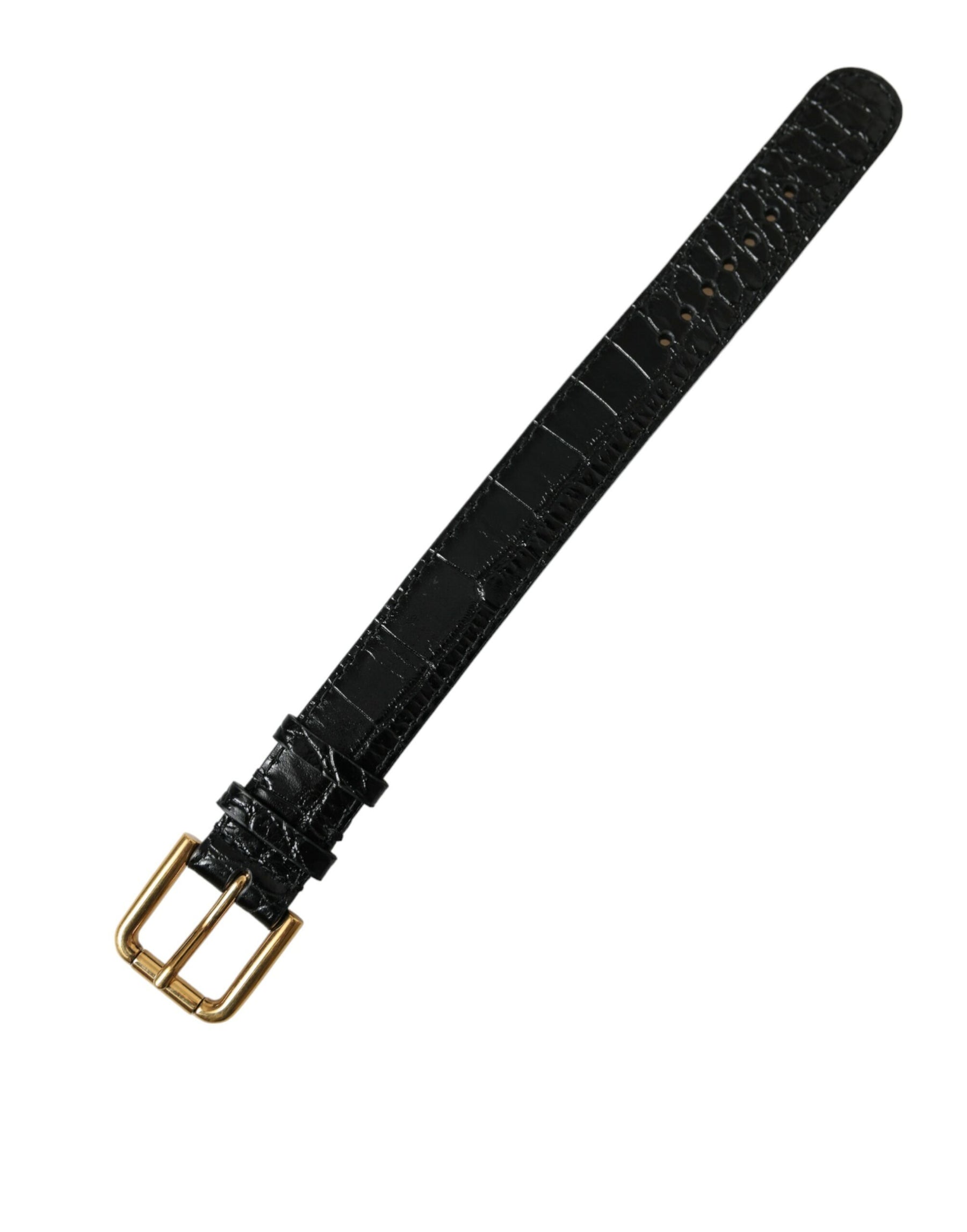 Dolce & Gabbana Black Textured Leather Gold Tone Metal Buckle Armband | Regal Royce